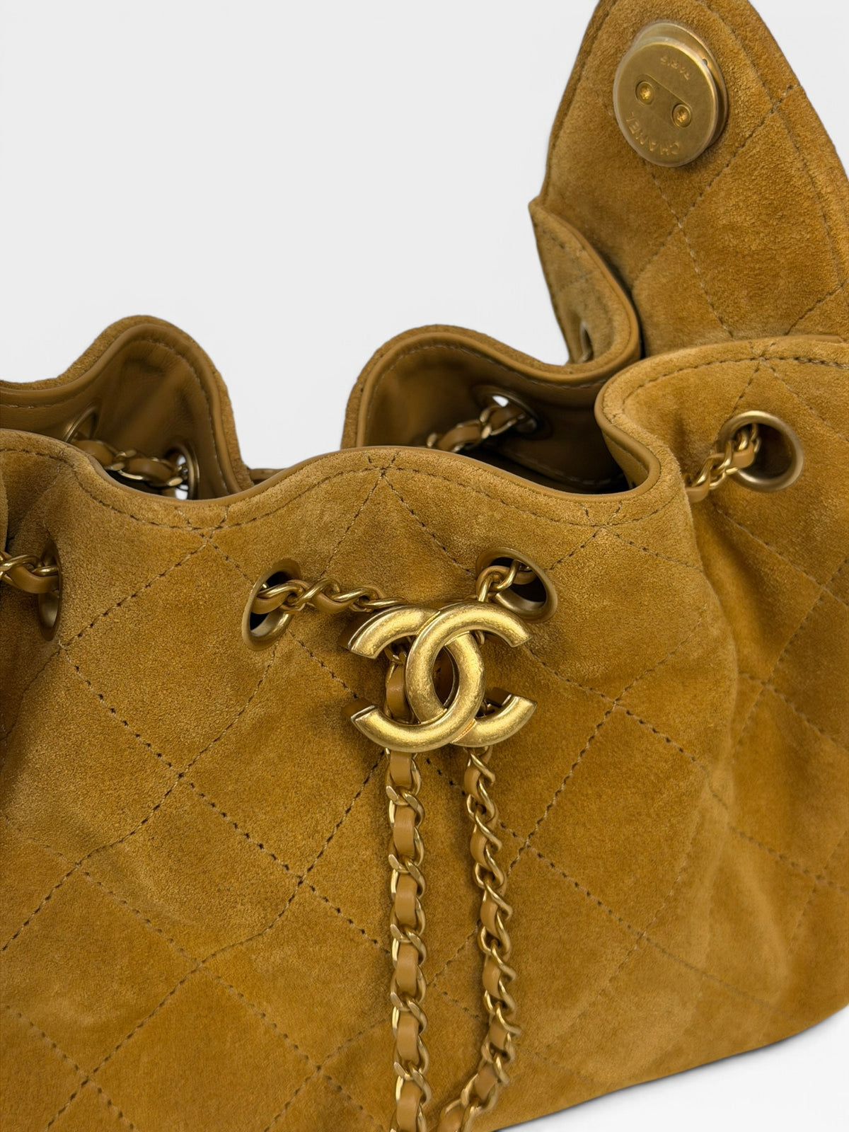 Chanel Micro 25 In Camel Suede With Gold Hardware. 100% authentic and preloved in excellent condition
