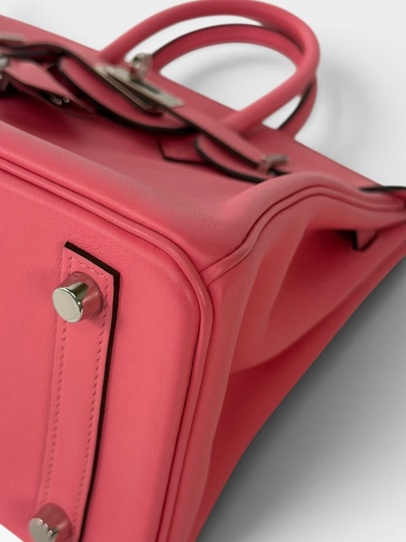 Hermès Birkin 25 In Rose Azalèe Swift Leather With Palladium Hardware. 100% authentic and preloved in excellent condition