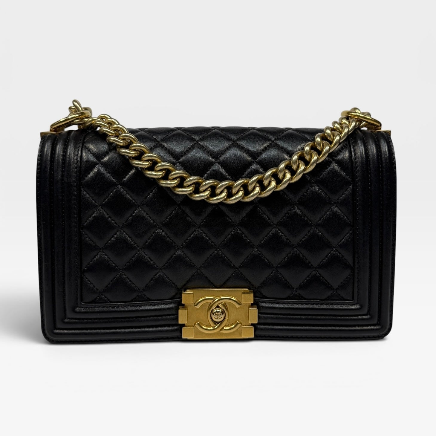 Chanel Boy Bag Medium In Black Lambskin Leather With Gold Hardware