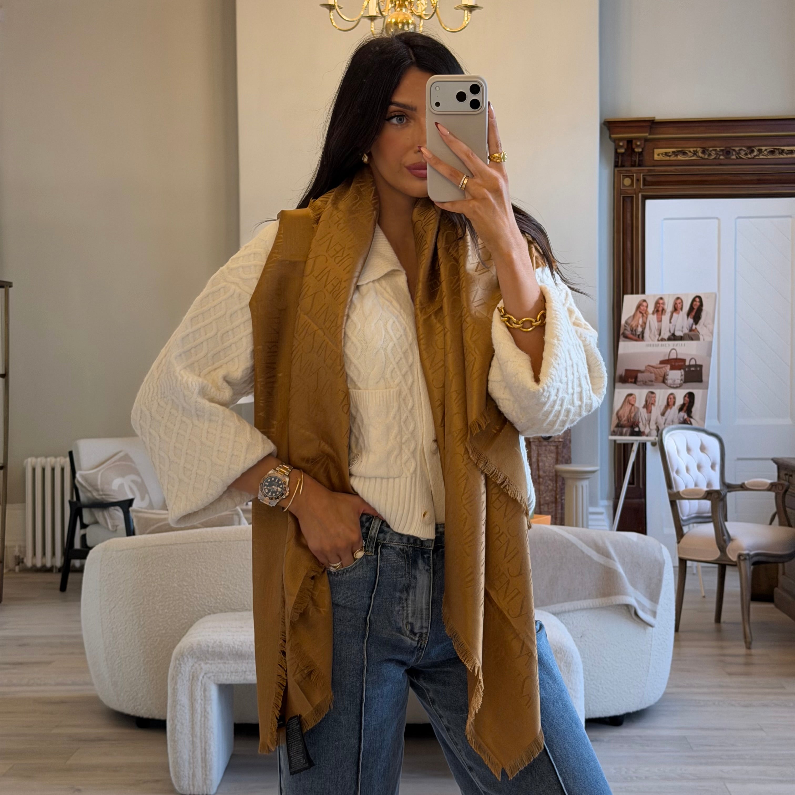 Saint Laurent Large Square Scarf Gold