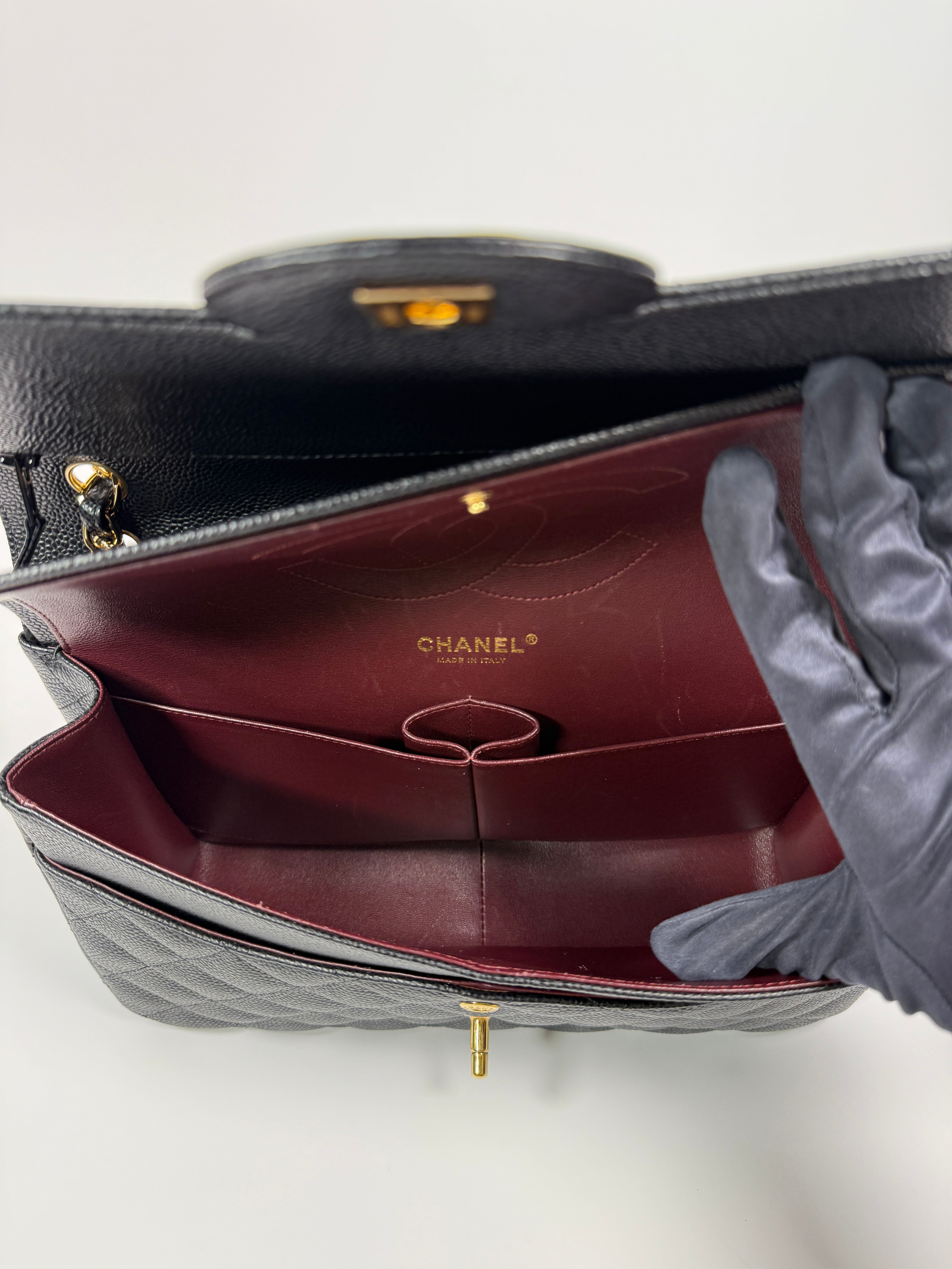 Chanel Classic Jumbo Flap Bag In Black Caviar Leather With GHW