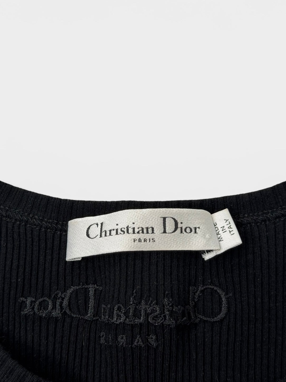 Christian Dior Logo Ribbed Vest In Black Cotton (Size UK S) 100% authentic and preloved in excellent condition