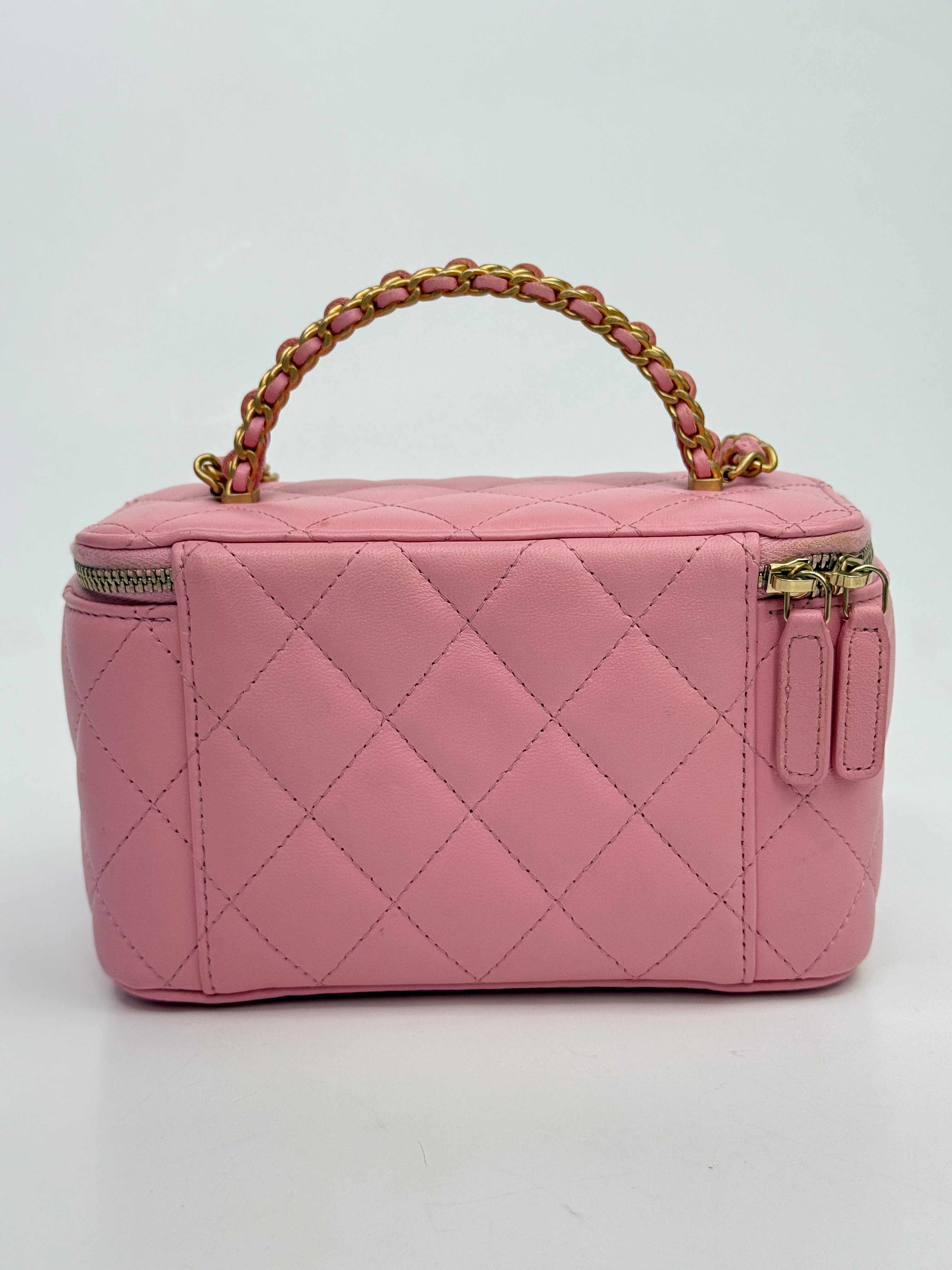 Chanel Vanity Rectangular with Top Handle Pink Lambskin GHW