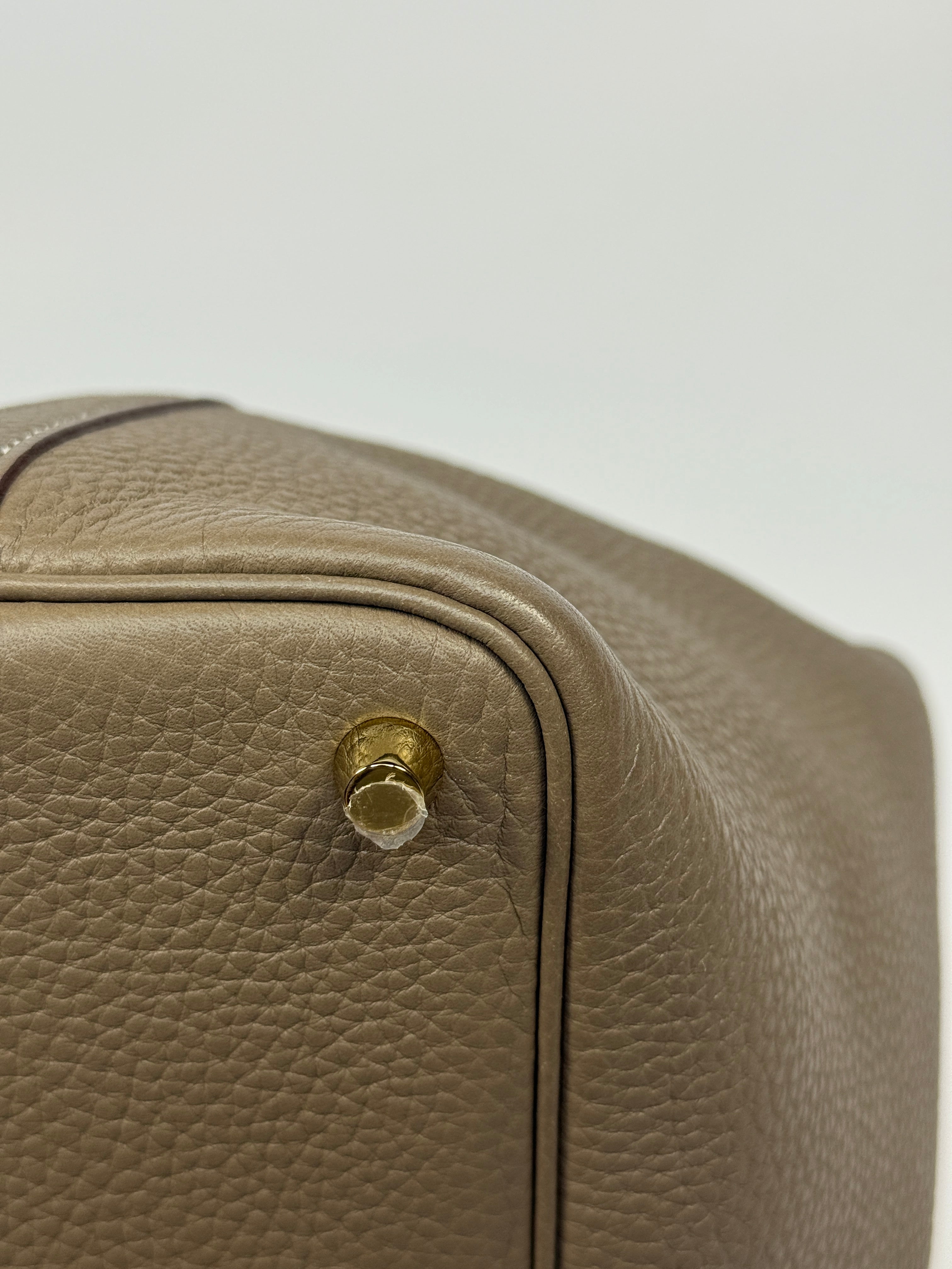 Authentic Pre Loved Hermès Picotin 18 In Etoupe Clemence Leather With Gold Hardware Excellent Condition