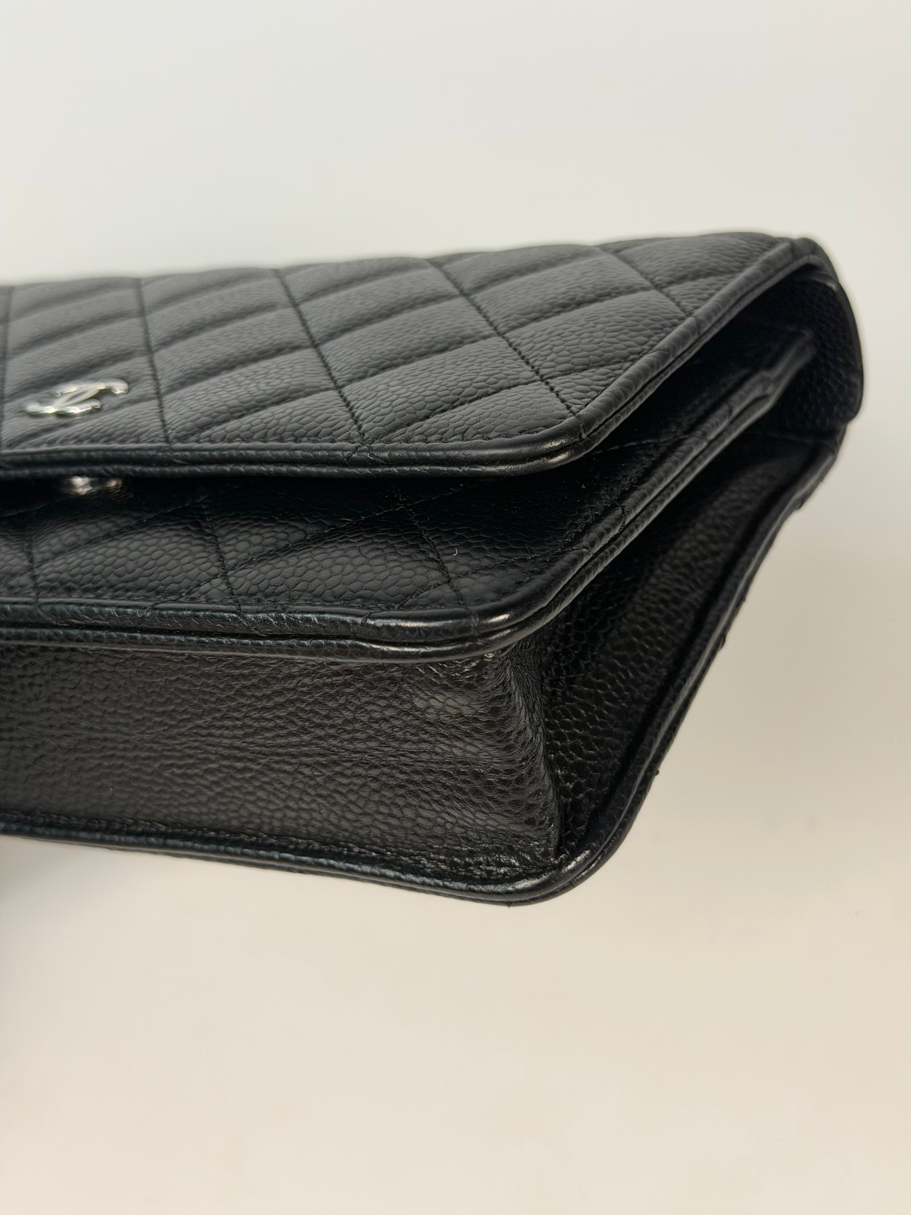 Chanel Wallet On Chain In Black Caviar With Silver Hardware in excellent condition 100% authentic and preloved