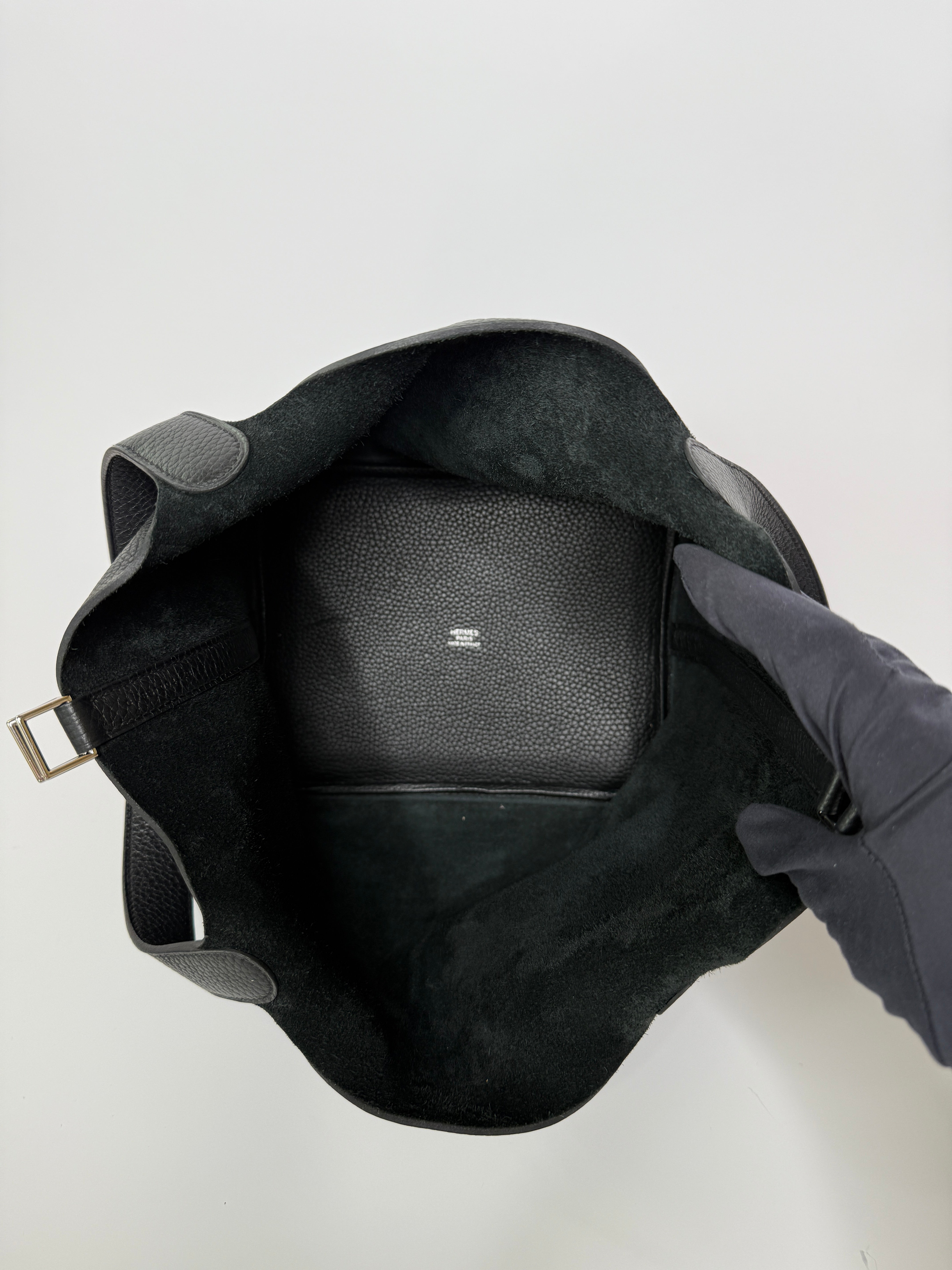 Authentic Pre Loved Hermès Picotin 22 In Black Clemence Leather With Palladium Hardware Very Good Condition