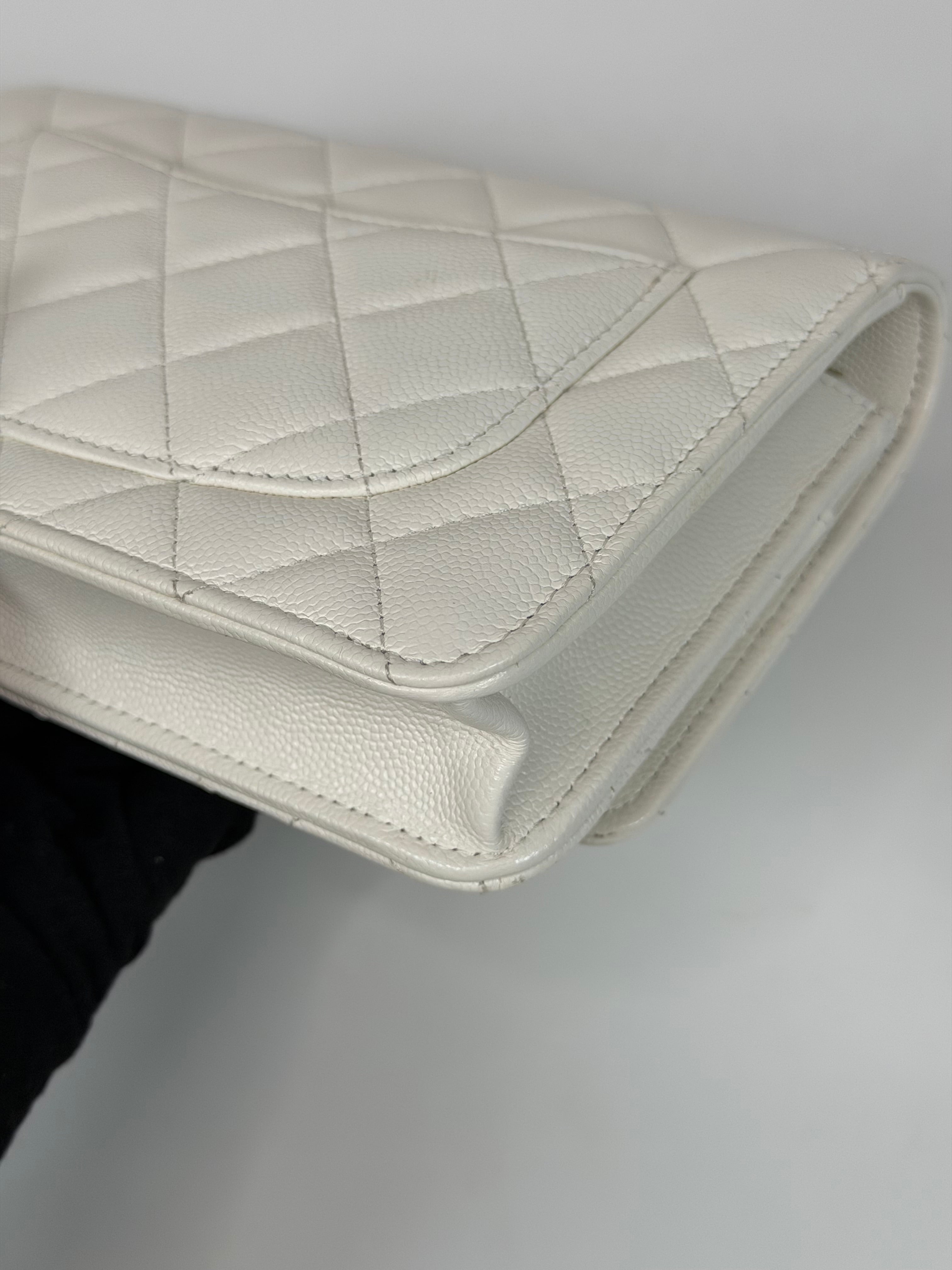 Chanel Wallet On Chain In White Caviar Leather With Pale Gold Hardware