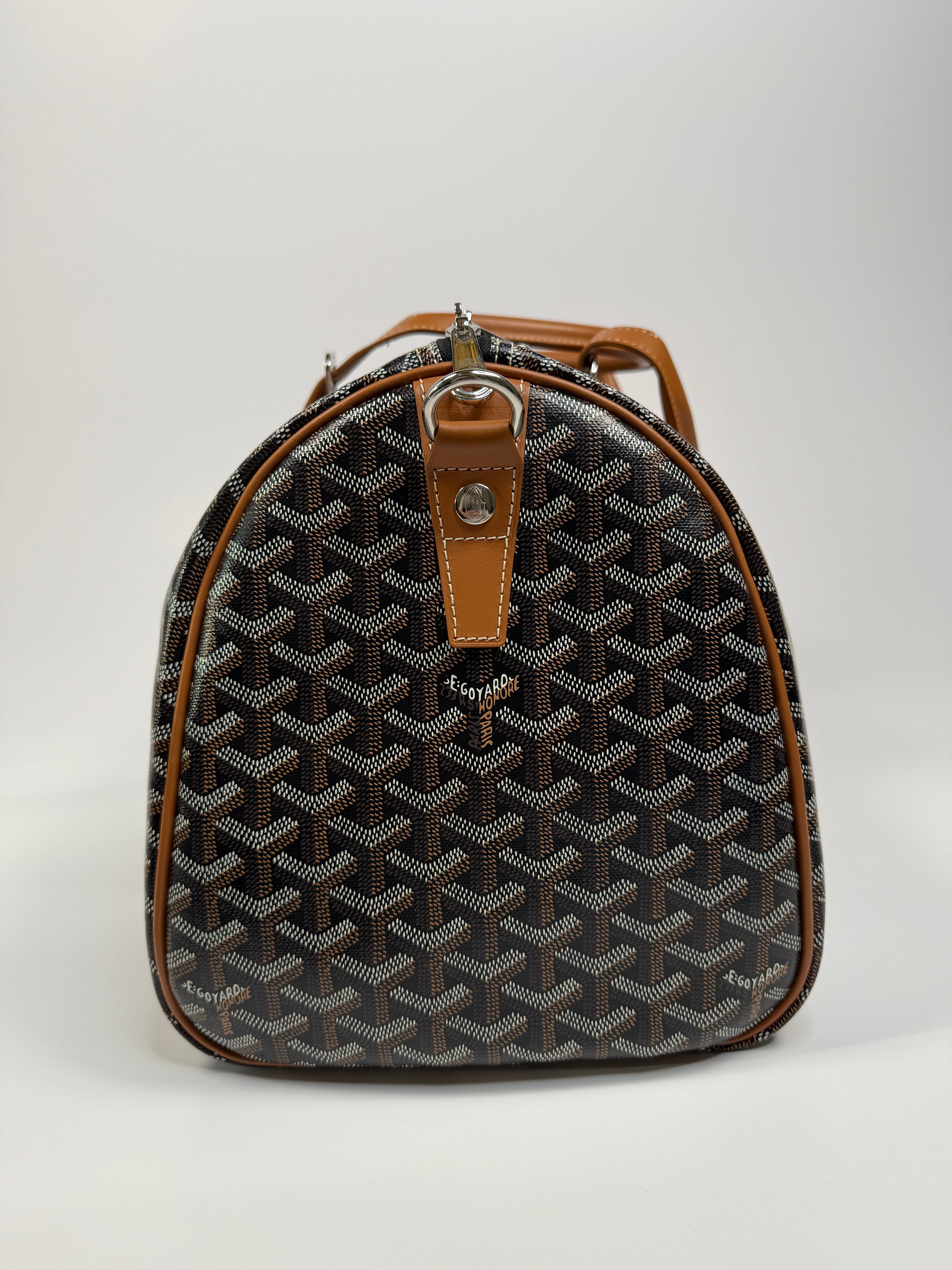 Goyard Bowling 45 Travel Bag In Black and Tan. Authentic and Excellent Condition