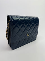 Chanel Square Wallet On Chain In Patent Navy Leather GHW