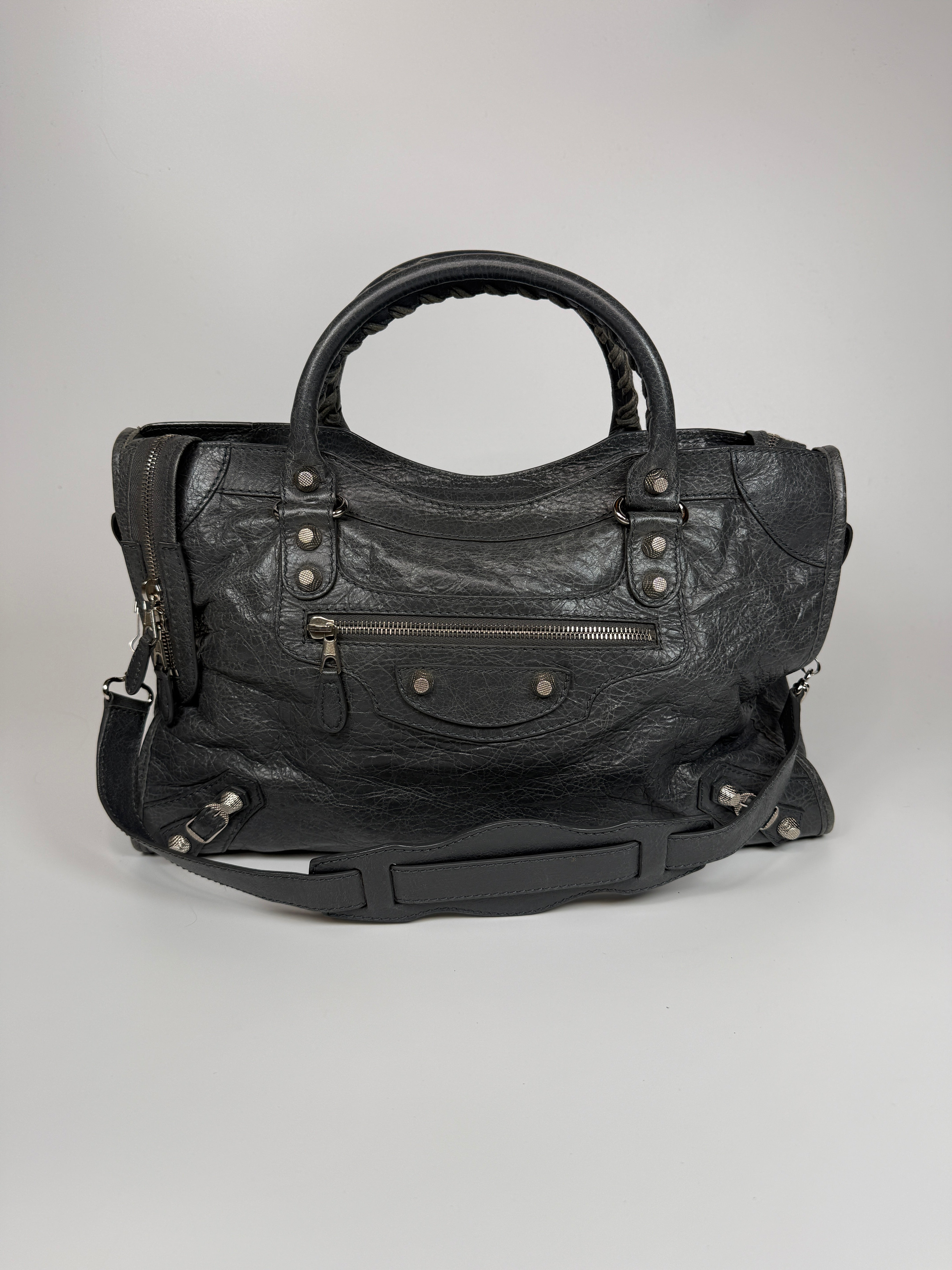Authentic and preloved Balenciaga Medium Le City Bag In Grey Leather With SHW. 100% Authenticity guarantee. Verified by Luxe Cheshire