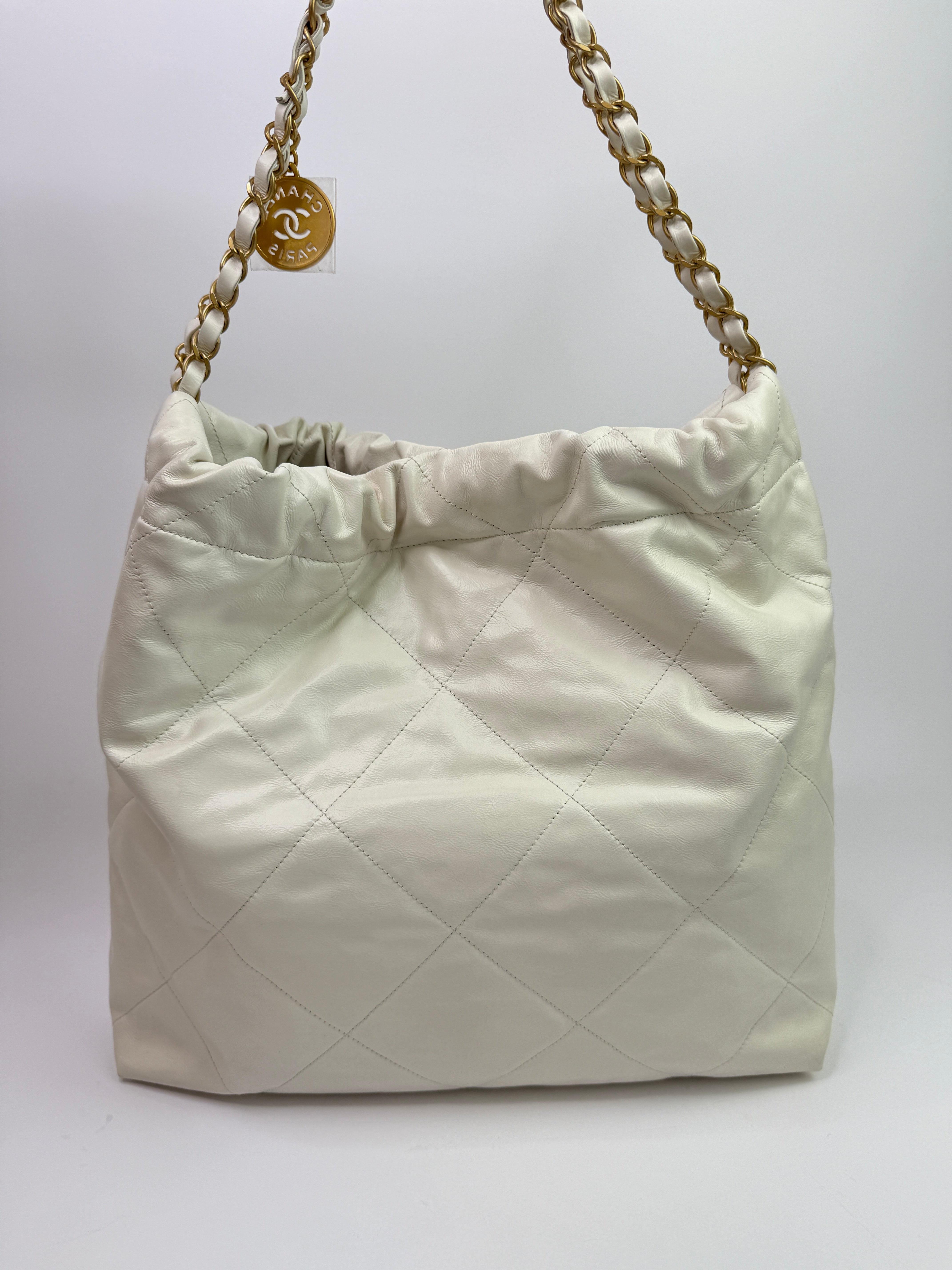Chanel 22 Medium In White Calfskin Leather With GHW