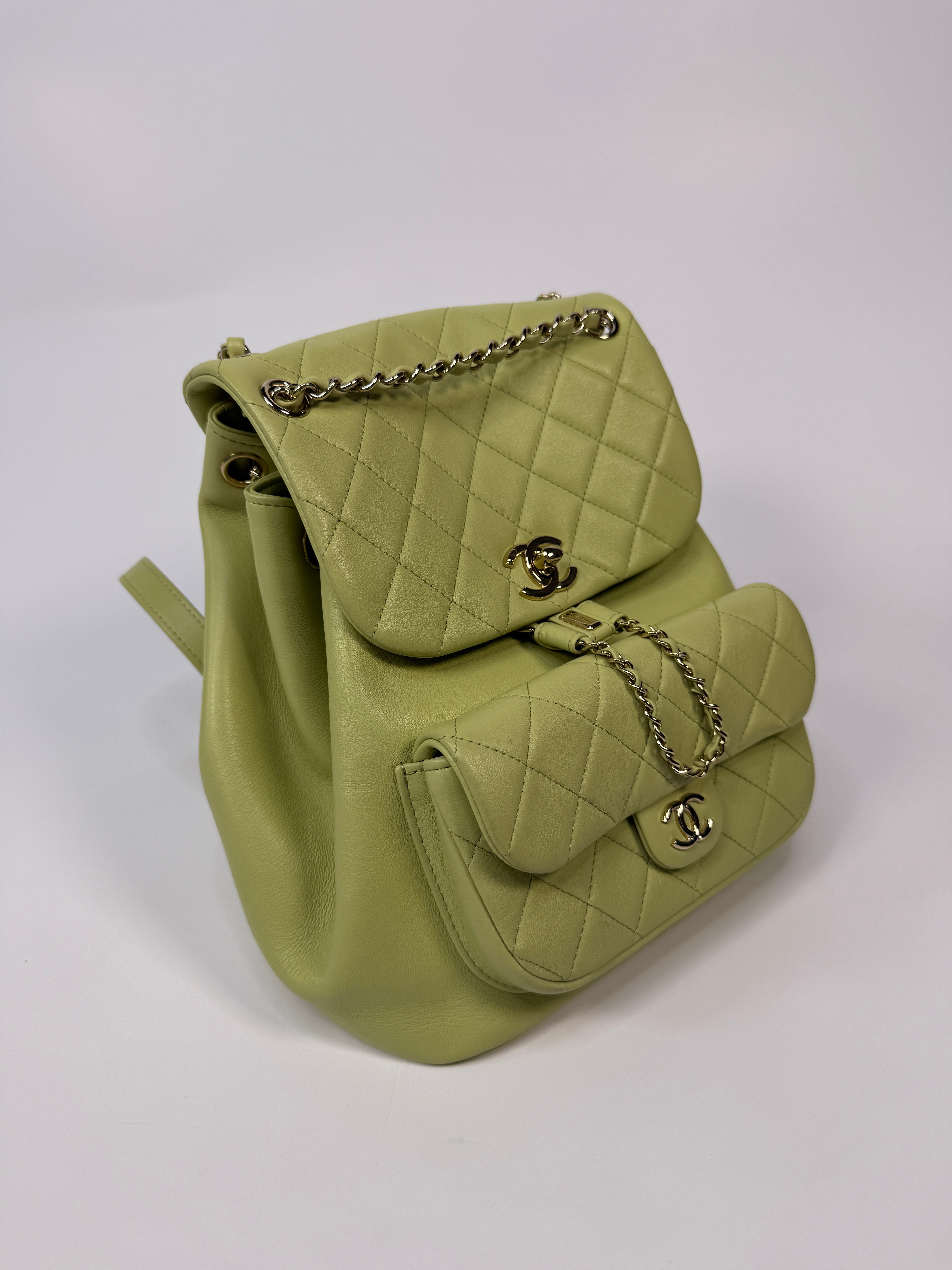 Chanel Duma Backpack In Green Calfskin Leather With Pale Gold Hardware
Pre Loved & Authentic