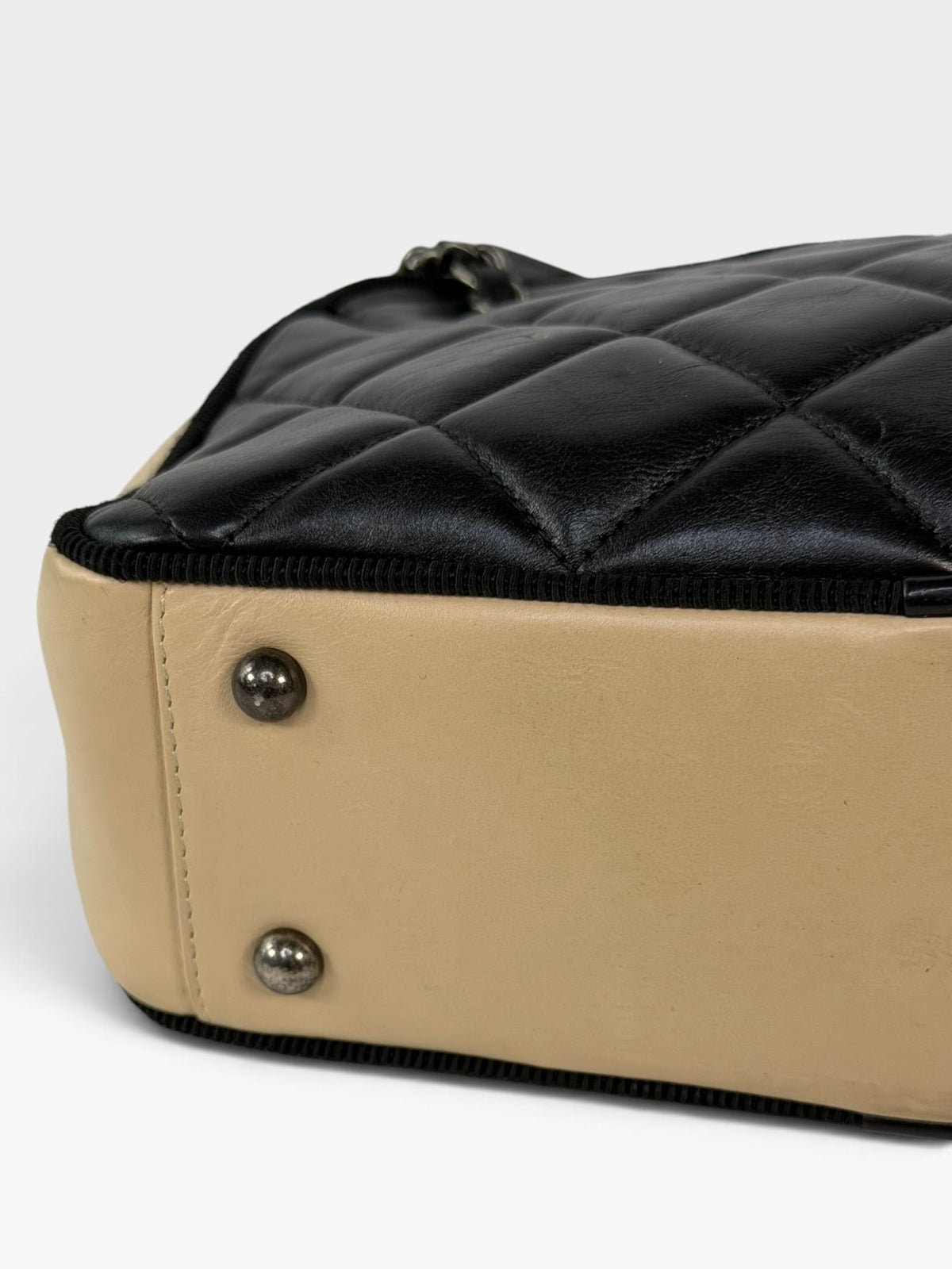 Chanel Cambon Bag In Cream and Black Lambskin Leather Ruthenium Hardware 100% authentic and preloved in excellent condition