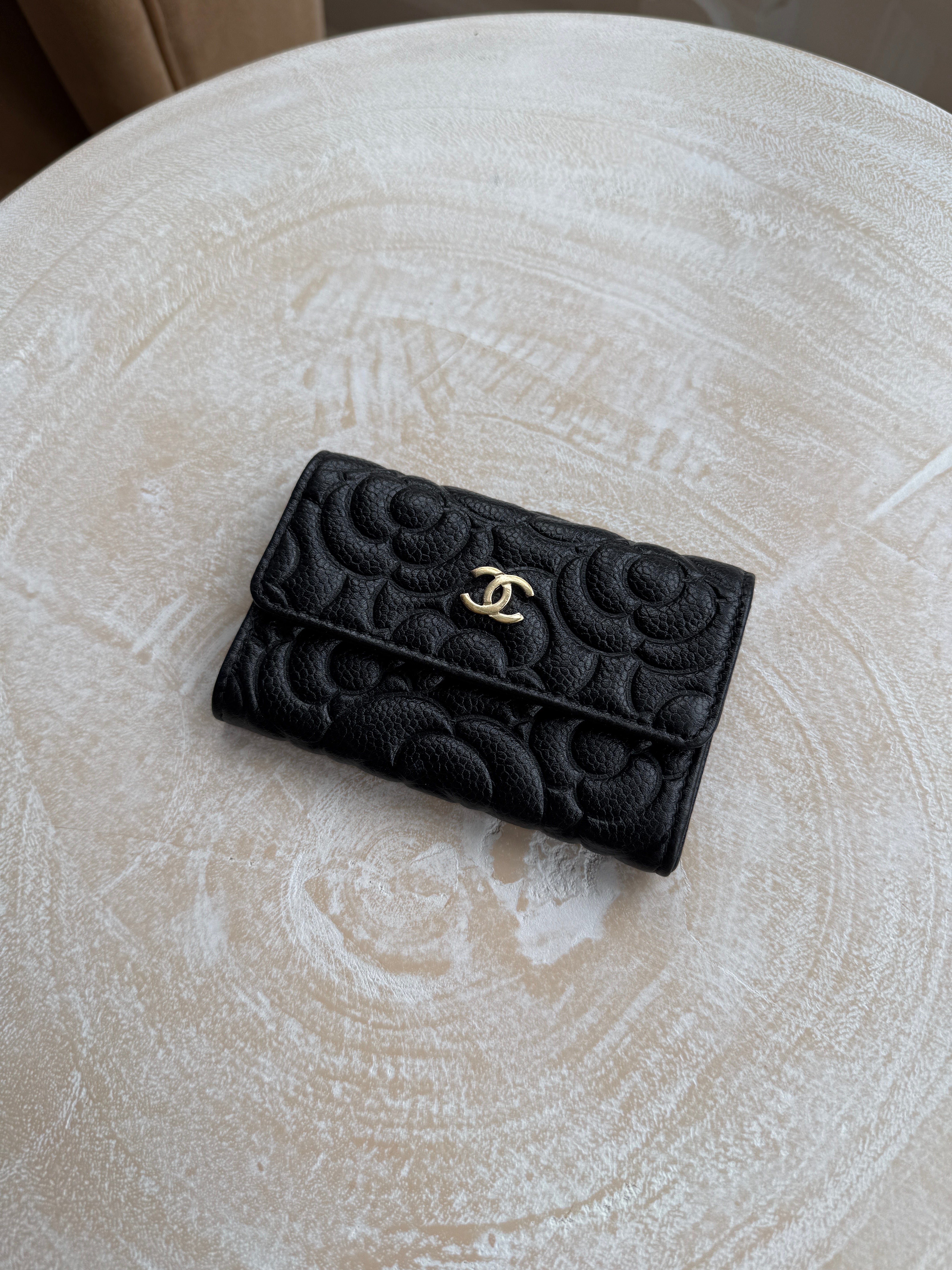 Chanel Classic Black Caviar Camelia Coin Wallet