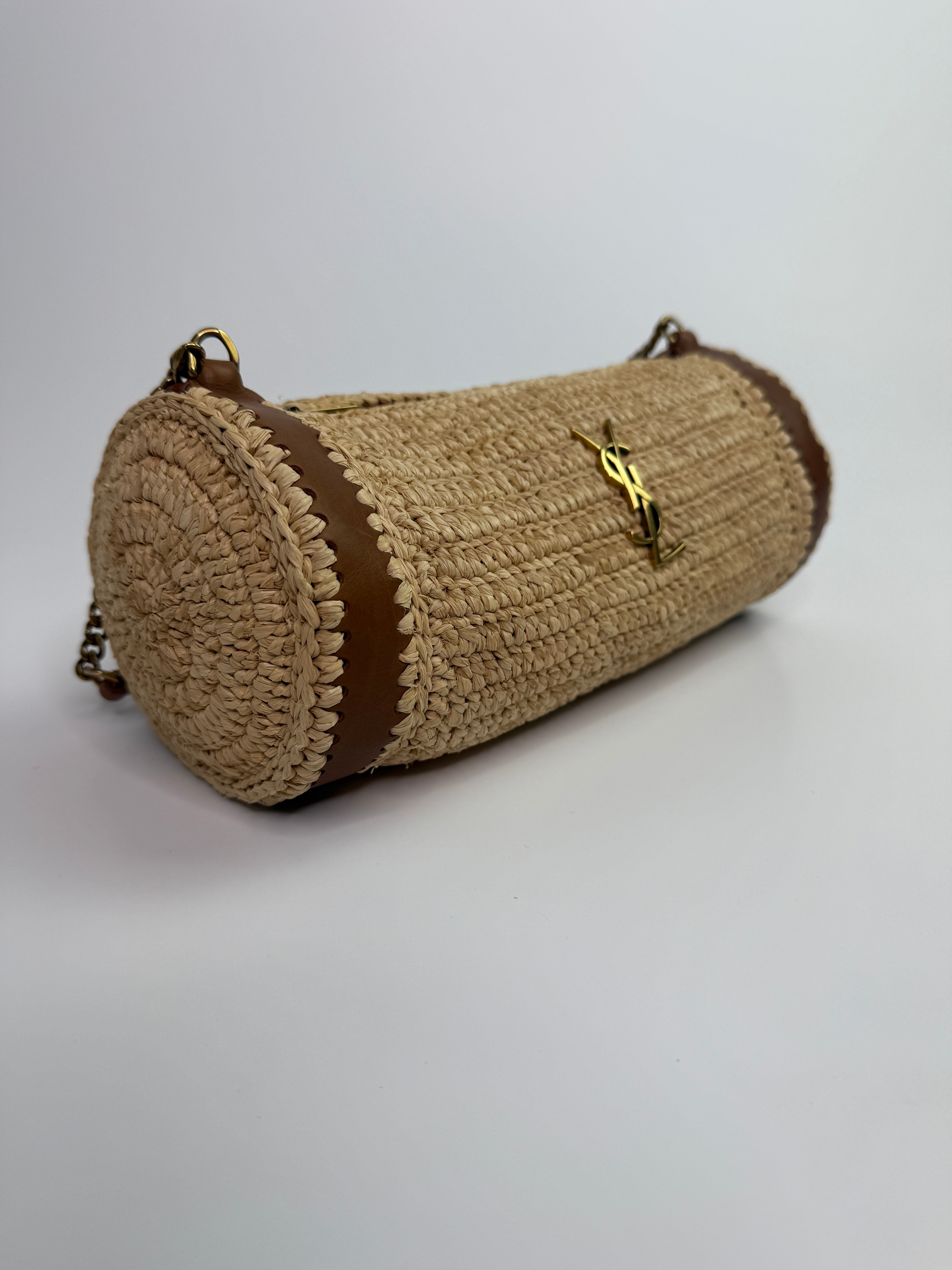 Saint Laurent Monogram Embellished Raffia Shoulder Bag