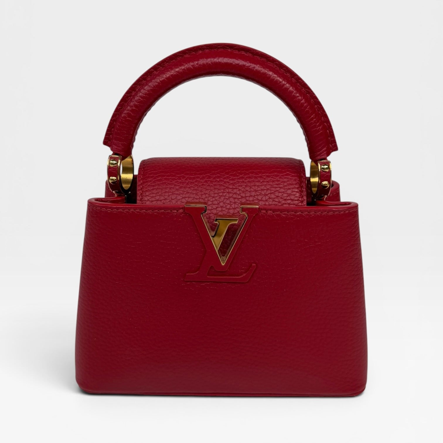 Louis Vuitton Capucines BB Bag In Scarlet Taurillion Leather With Gold Hardware. Authentic and preloved in excellent condition