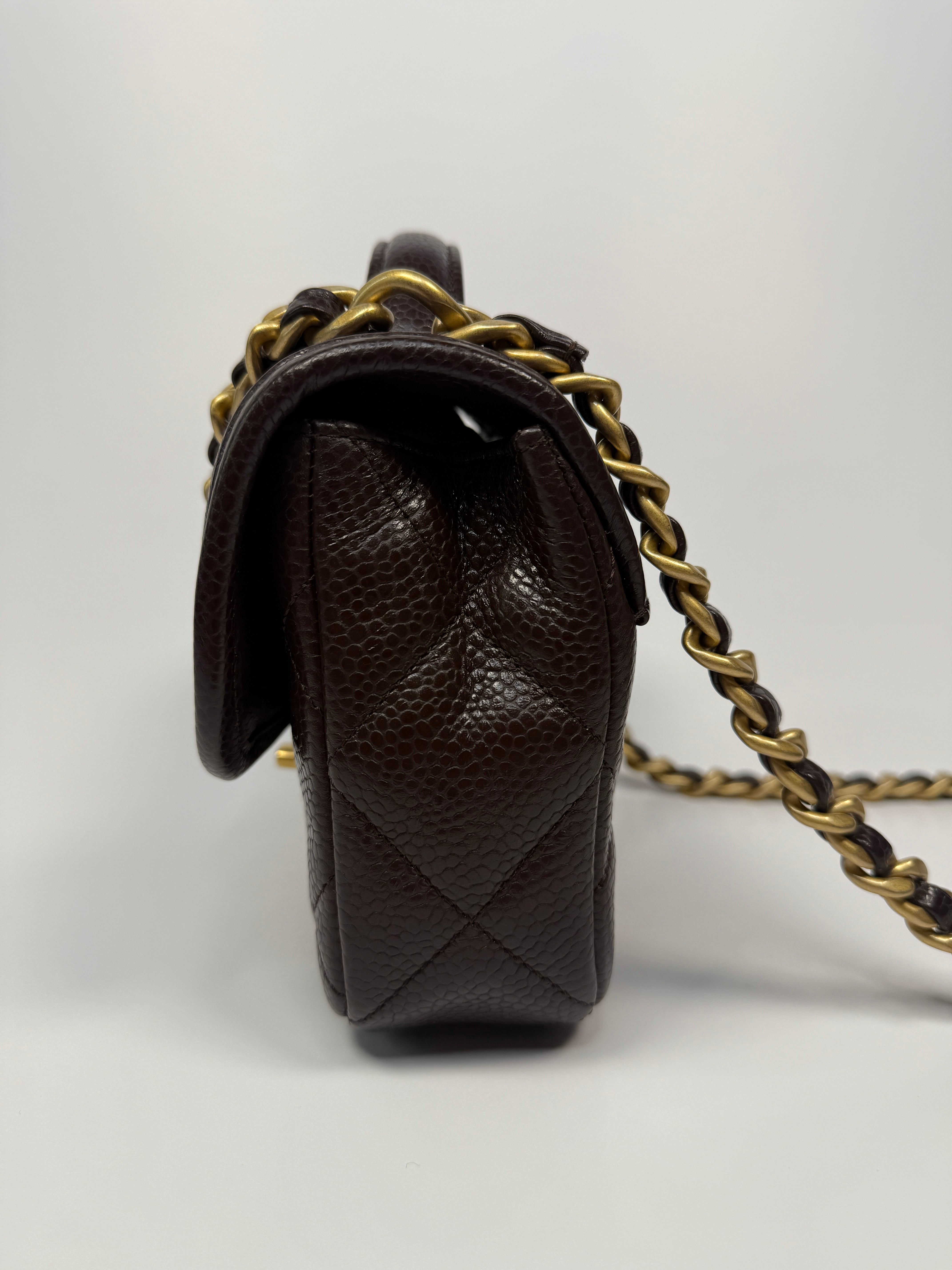 Chanel Seasonal Flap Bag in Brown/Burgundy Caviar Leather With Gold Hardware in Excellent authentic and preloved condition