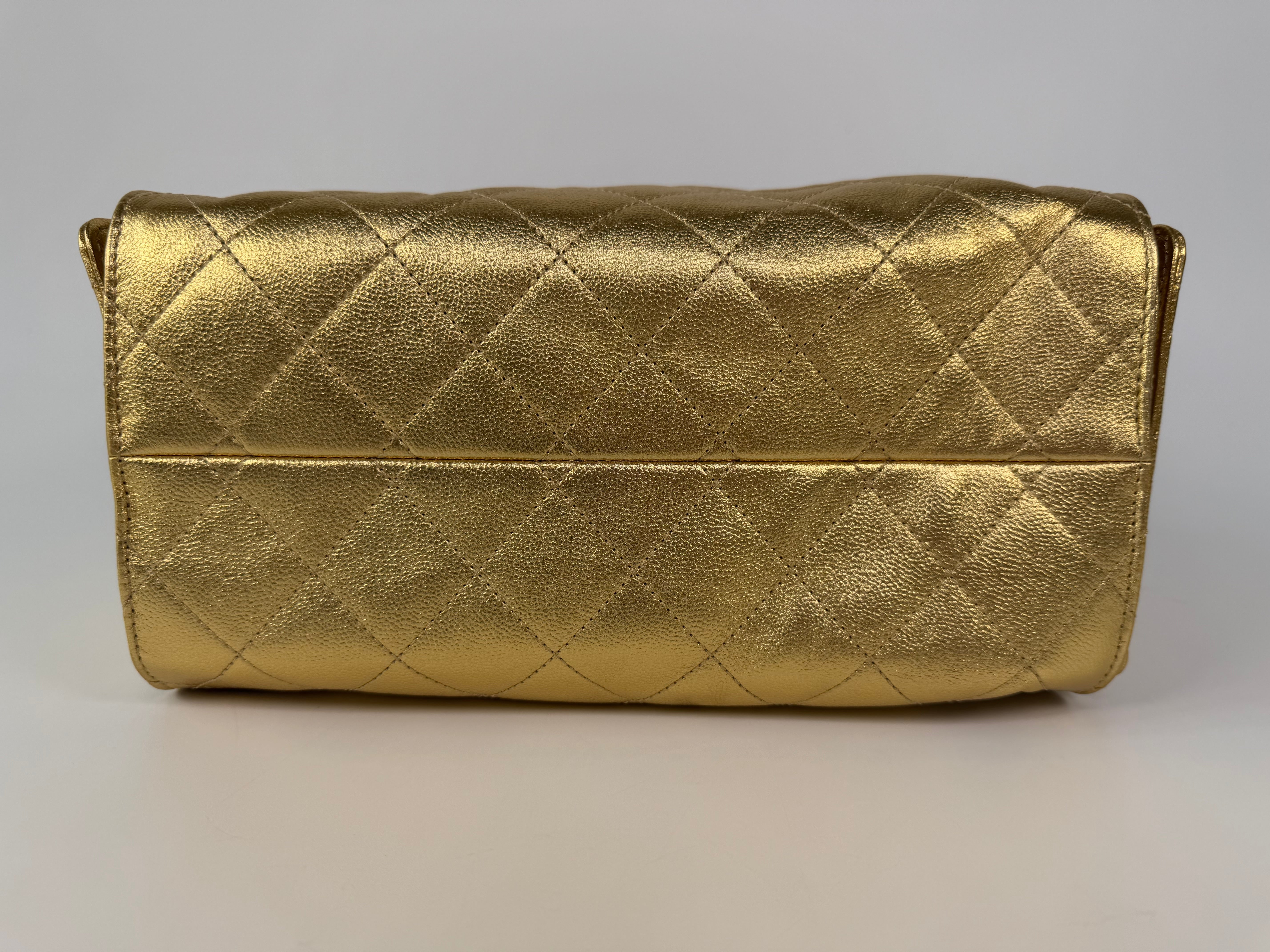 Chanel 25 Small In Gold Grained Calfskin With Gold Hardware 100% authentic and preloved in excellent condition