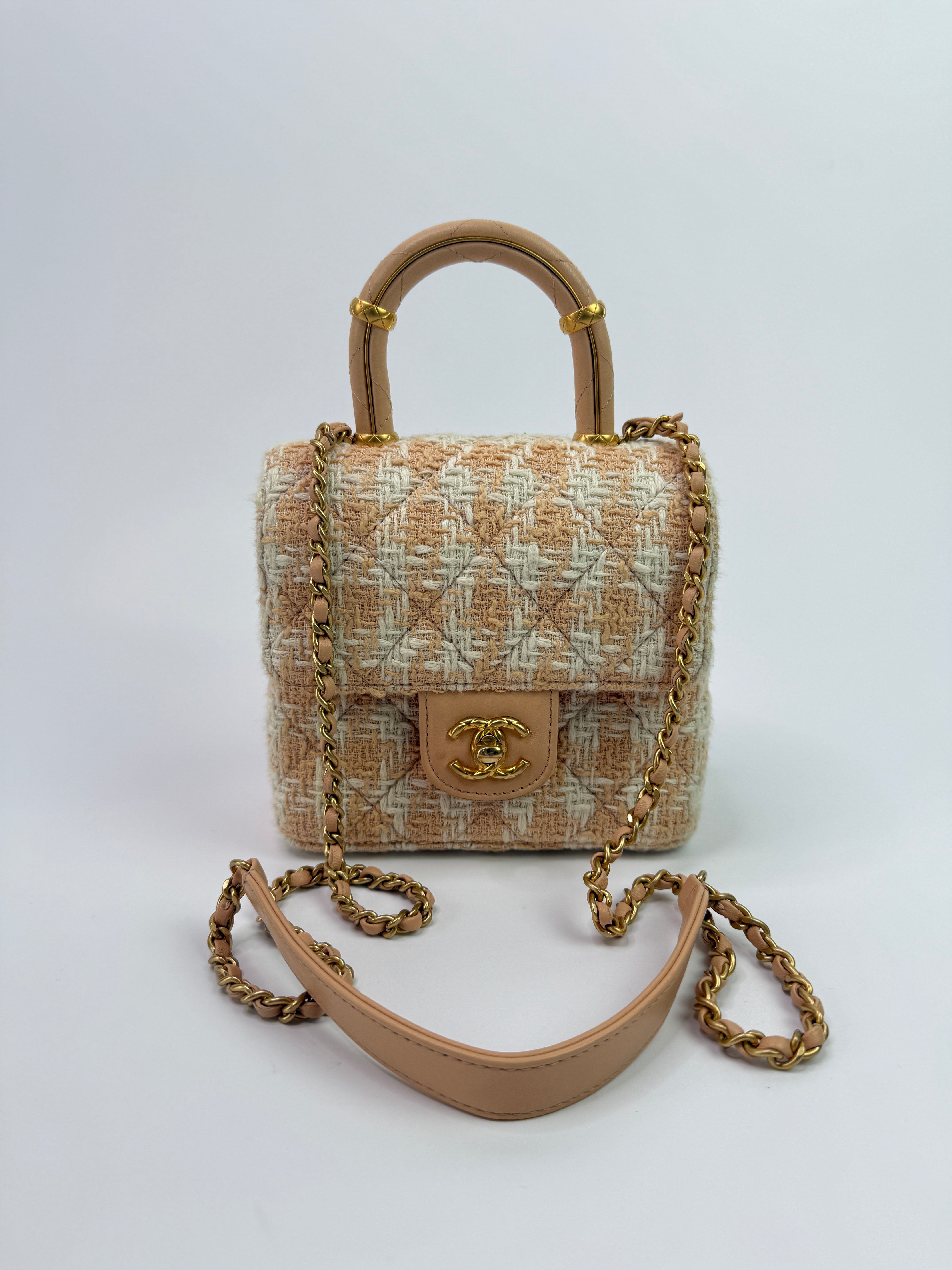 Chanel Mini Square Flap with Top Handle Antique Gold Hardware