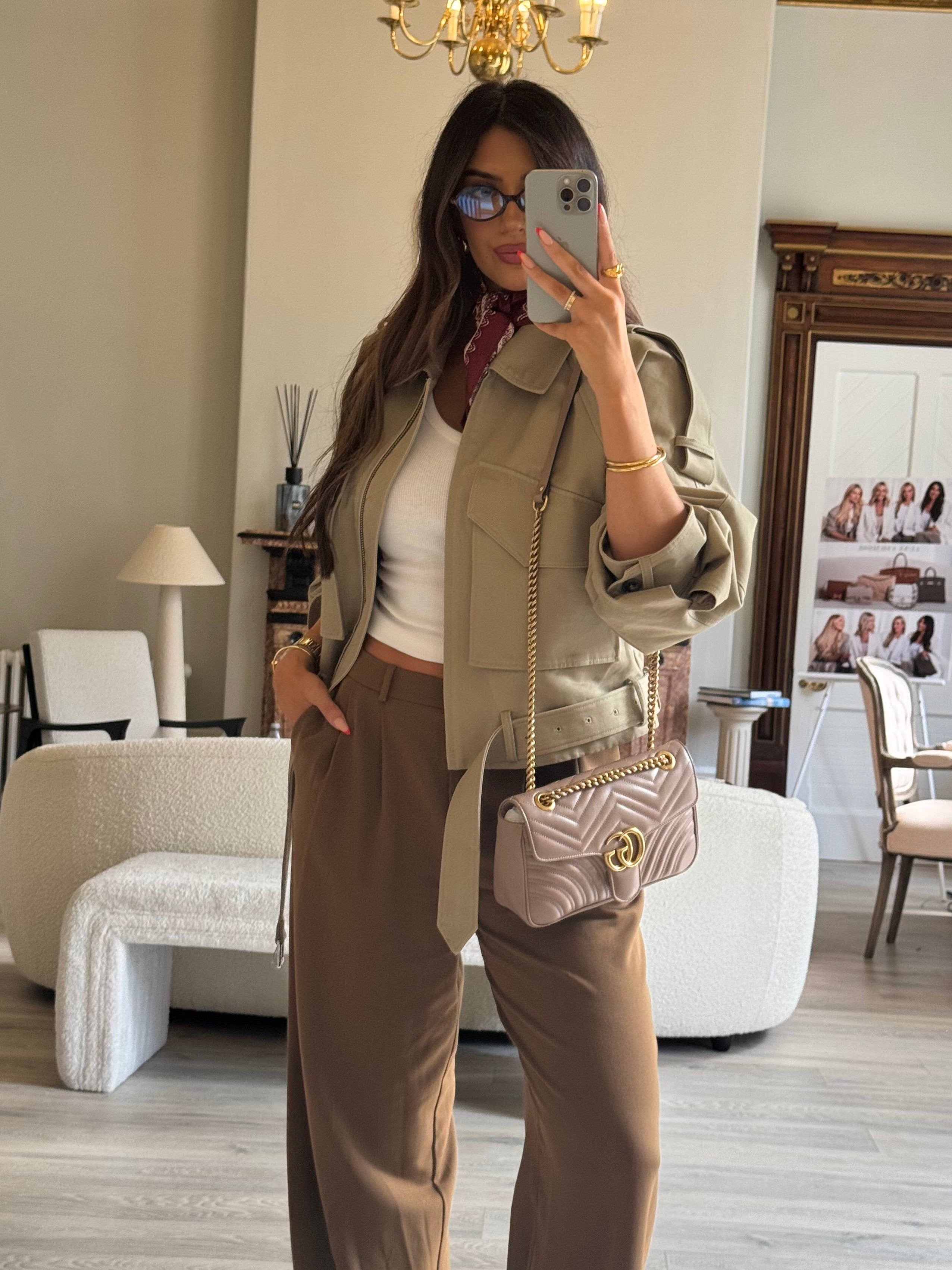 Gucci GG Medium Marmont Matelasse Shoulder Bag In Taupe Leather