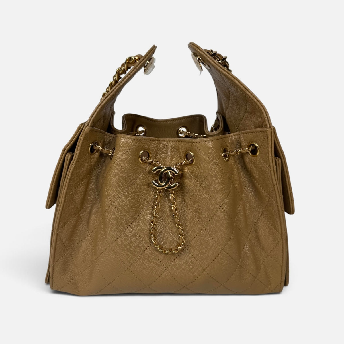 Chanel 25 Small In Brown Caviar Leather With Gold Hardware. 100% authentic and preloved in new and unused condition