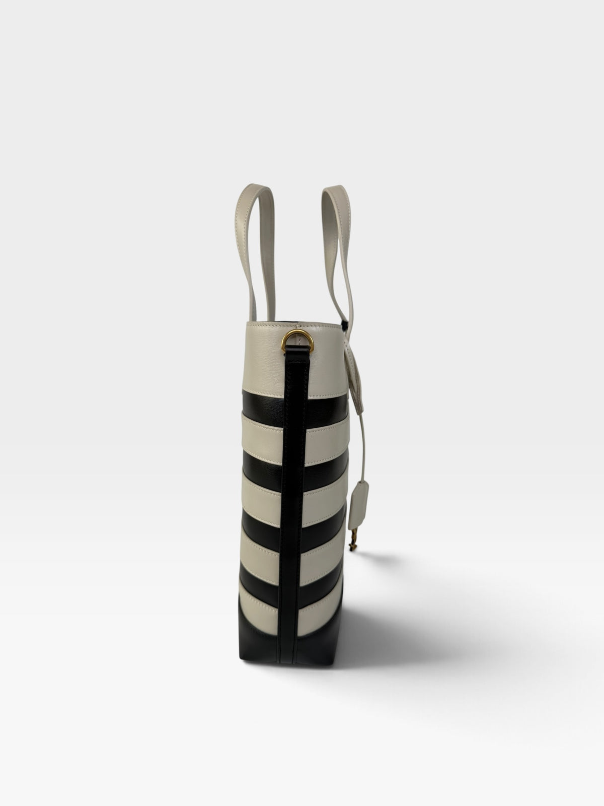 Saint Laurent Striped Tote In Black & White Leather With Gold Hardware 100% authentic and preloved in excellent condition