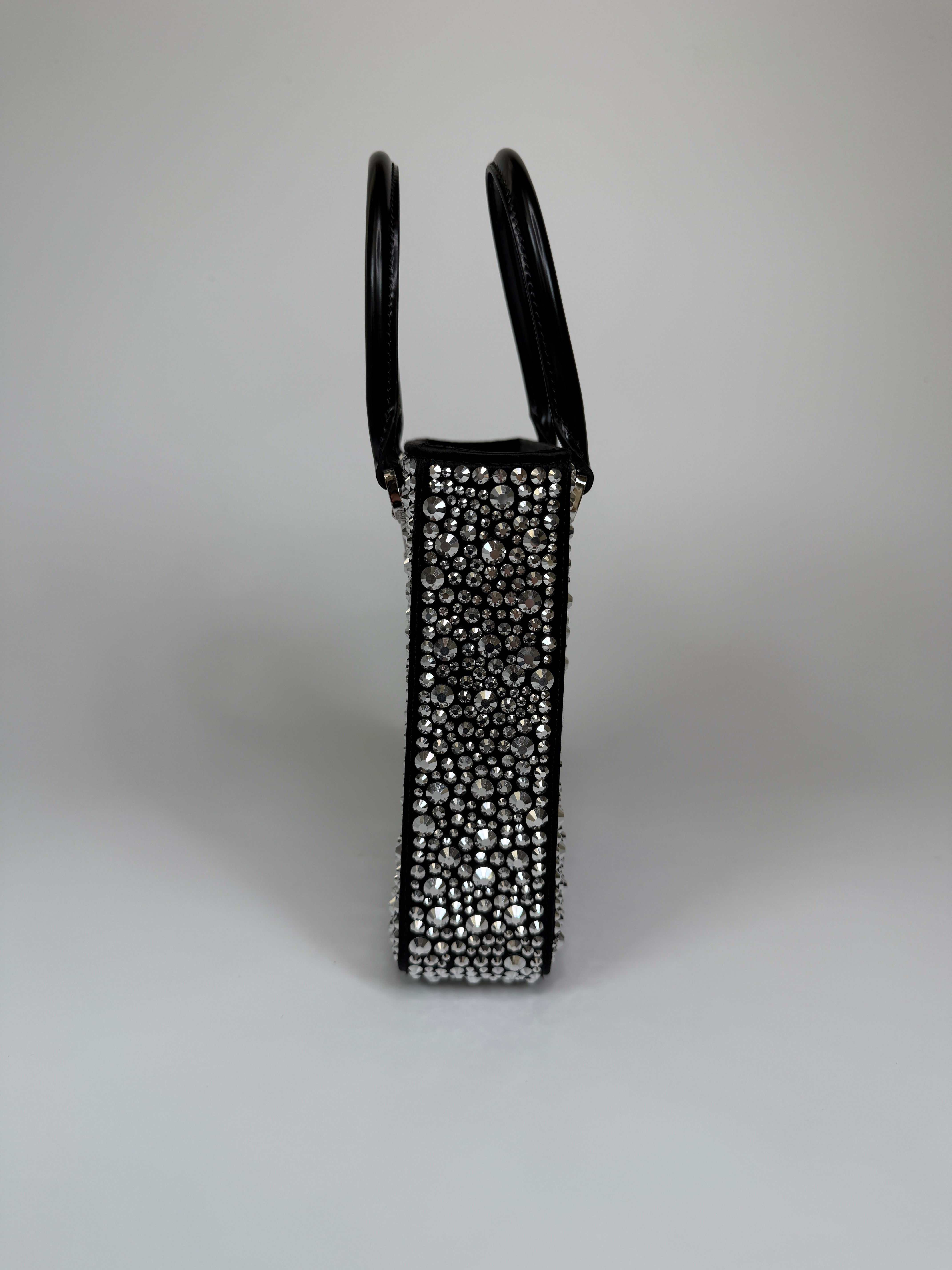 Prada Mini Tote In Black Crystal Leather With Silver Hardware Excellent Condition. 100% Authenticity guarantee.