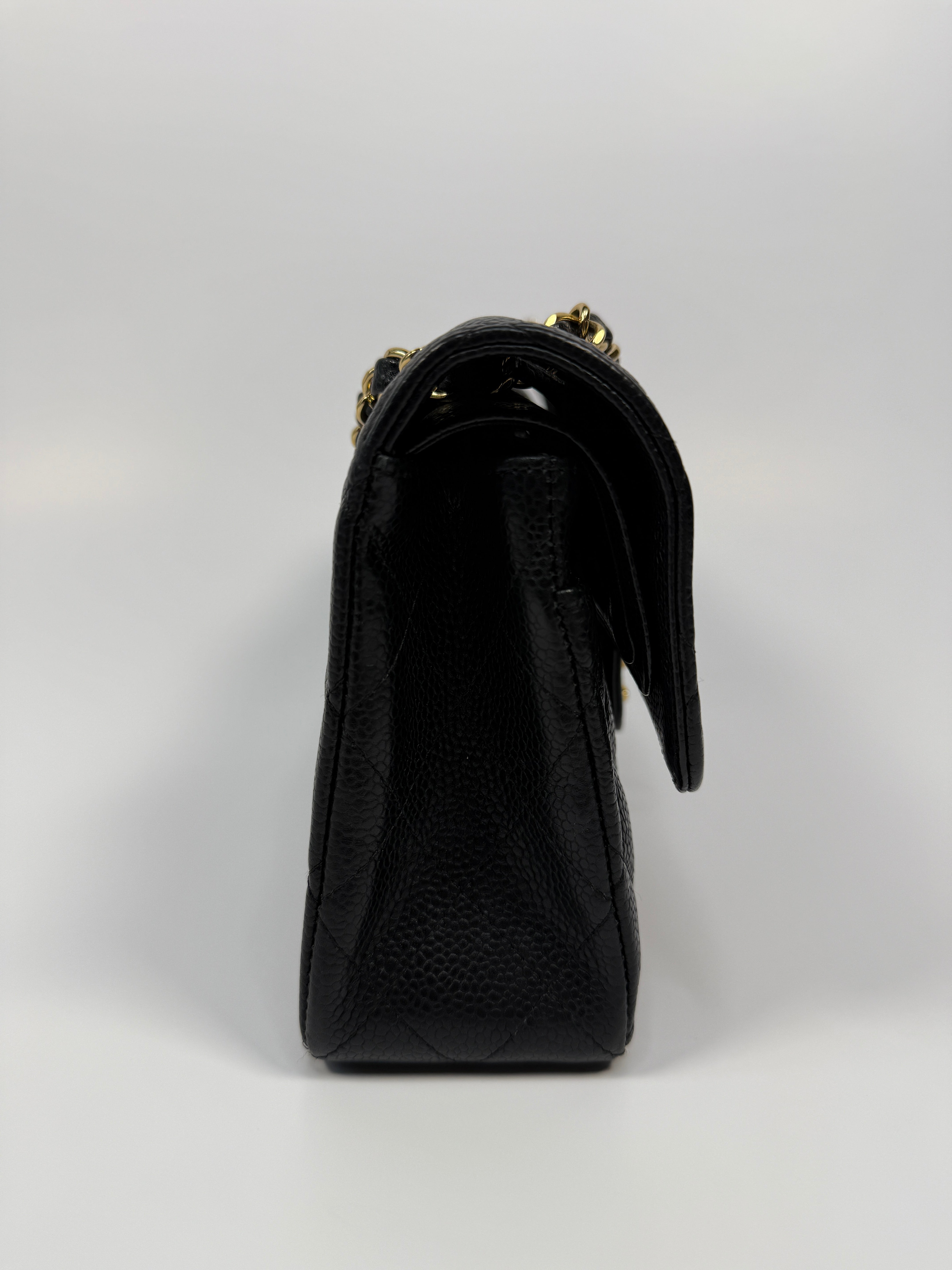 Chanel Small Vintage Classic Double Flap In Black Caviar Leather With Gold Hardware, Authentic And Preloved In Excellent Condition