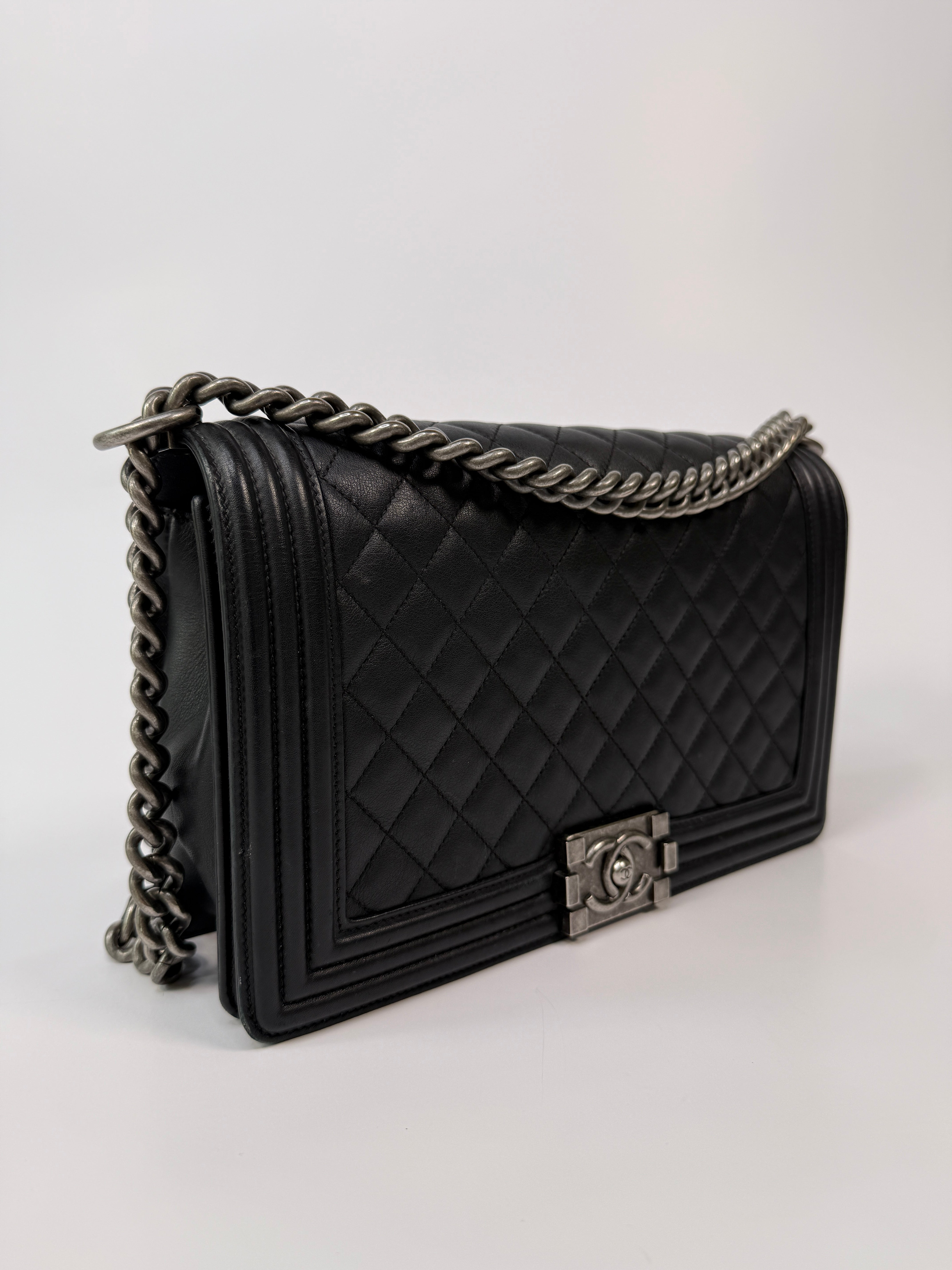 Chanel Boy Bag Large In Black Calfskin Leather RHW