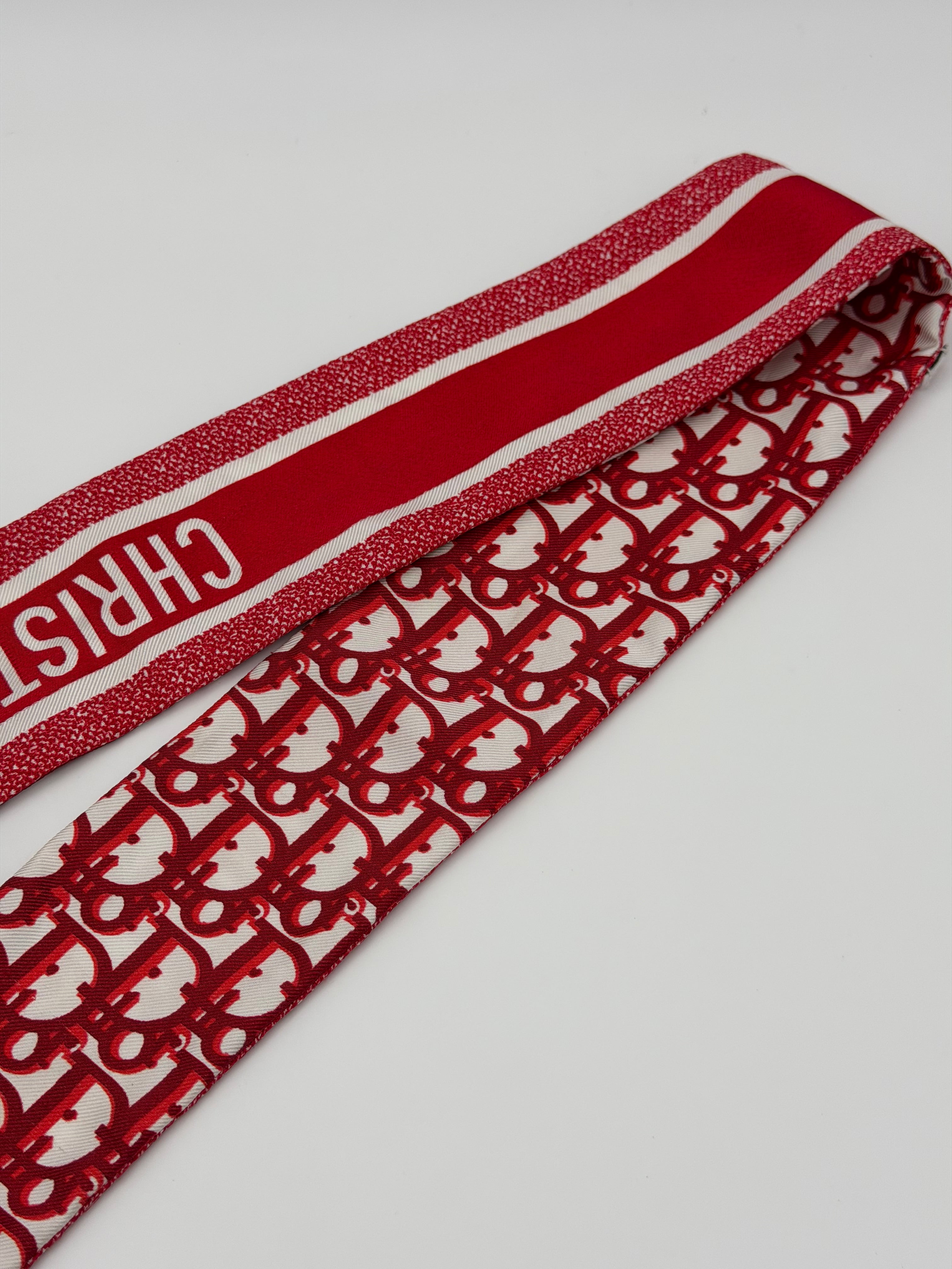Christian Dior Twilly In Red And White Silk. Authentic and preloved In very good condition