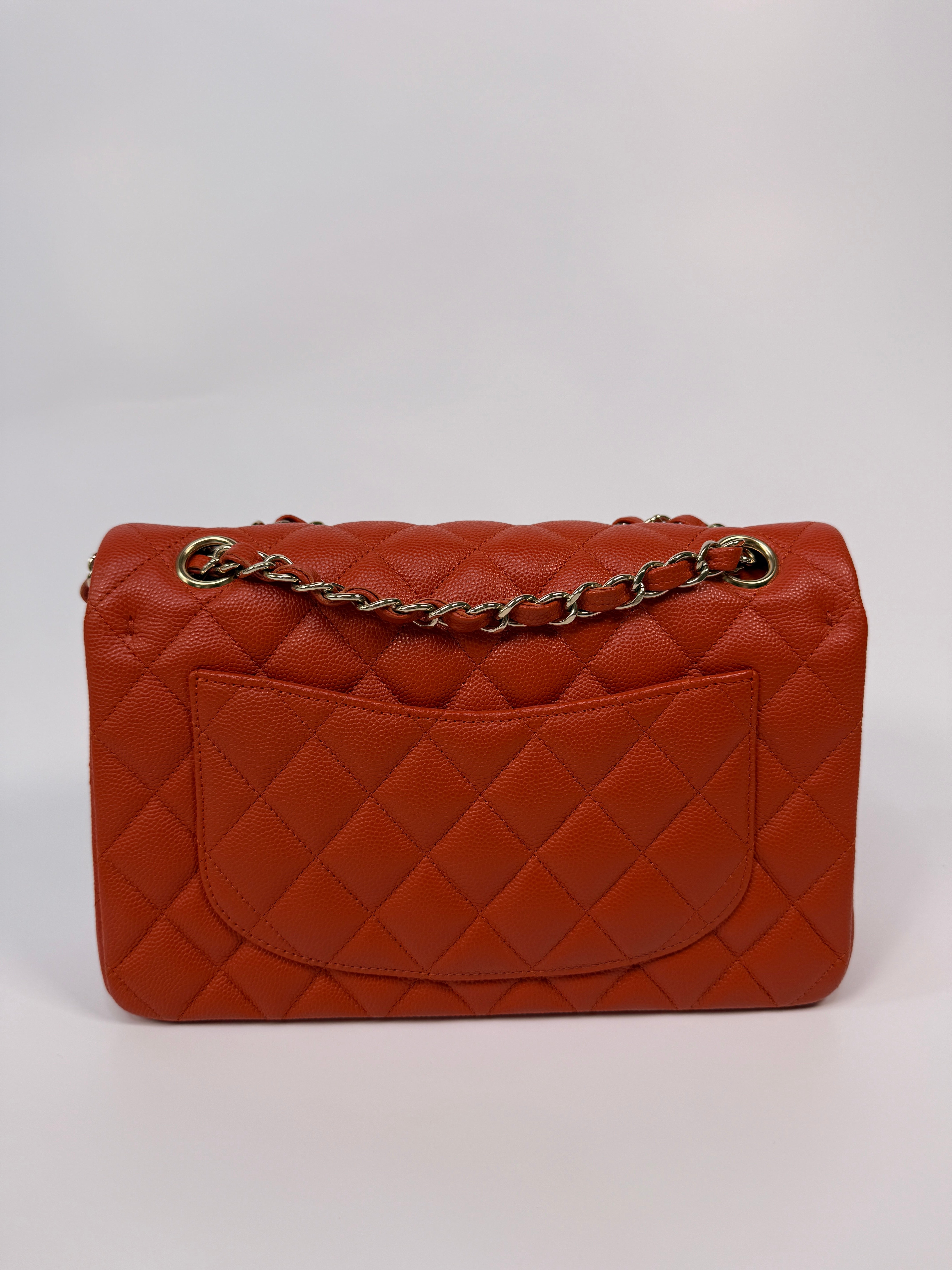 Chanel Small Classic Double Flap In Orange/Red Caviar Leather With PGHW