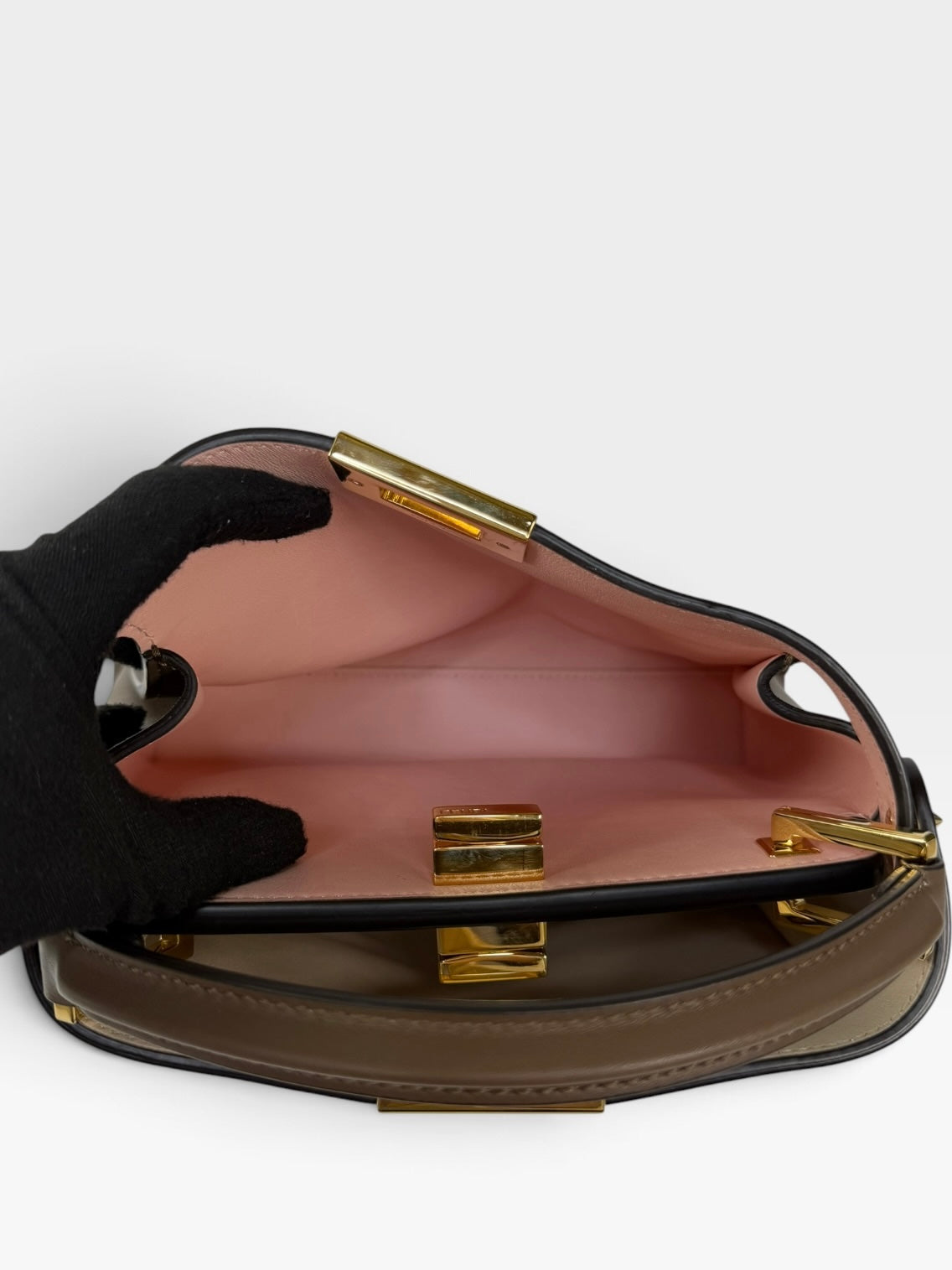 Fendi Small Peekaboo ISeeU Bag In Brown Calfskin Gold Hardware. 100% authentic and preloved in excellent condition.