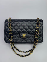 Chanel Black Lambskin Leather Jumbo Classic Double Flap GHW
