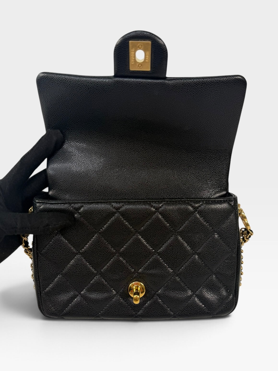 Chanel Seasonal Flap Bag In Black Caviar Leather With Gold Hardware