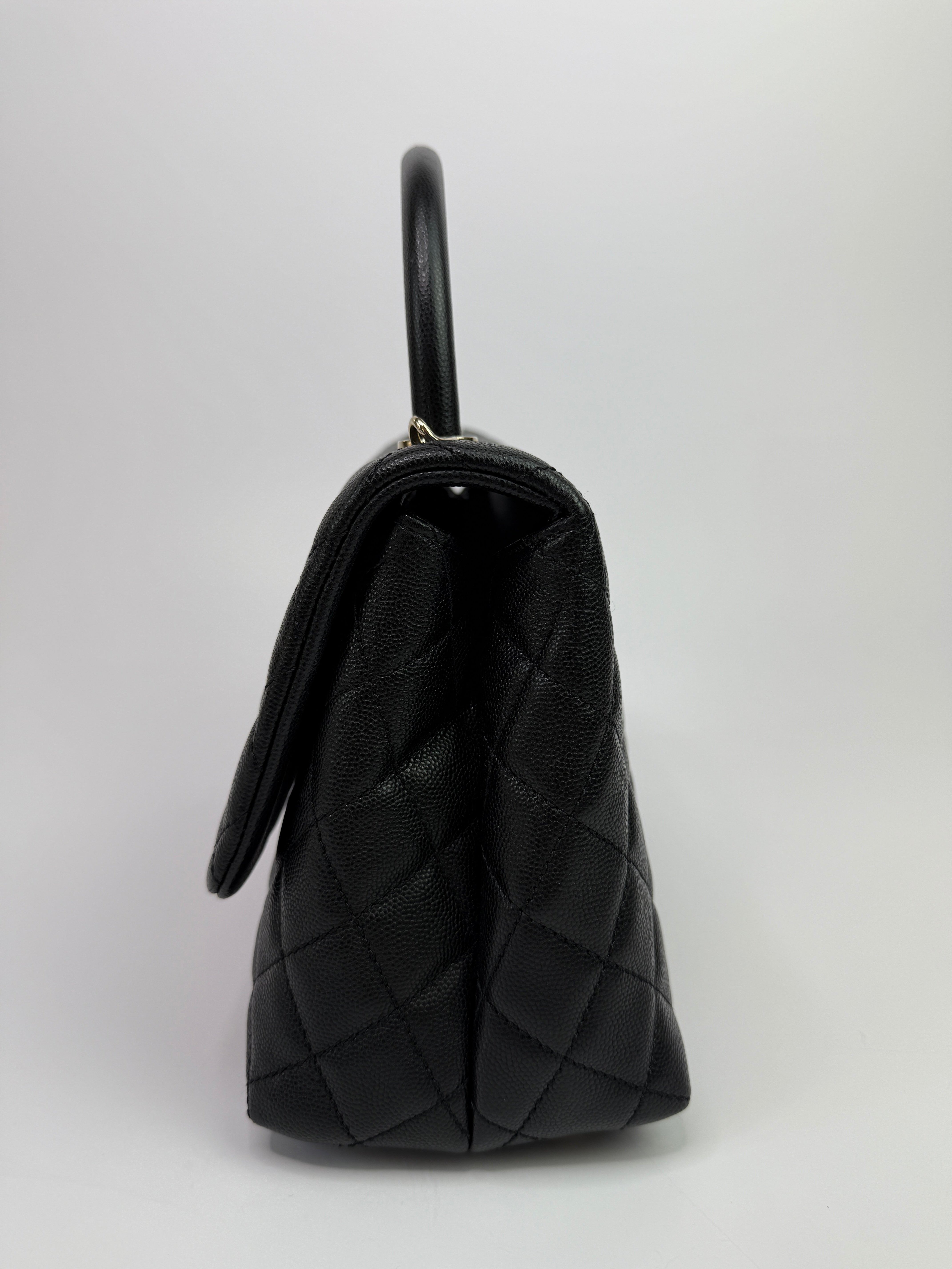 Chanel Coco Medium Top Handle In Black Caviar Leather With PGHW