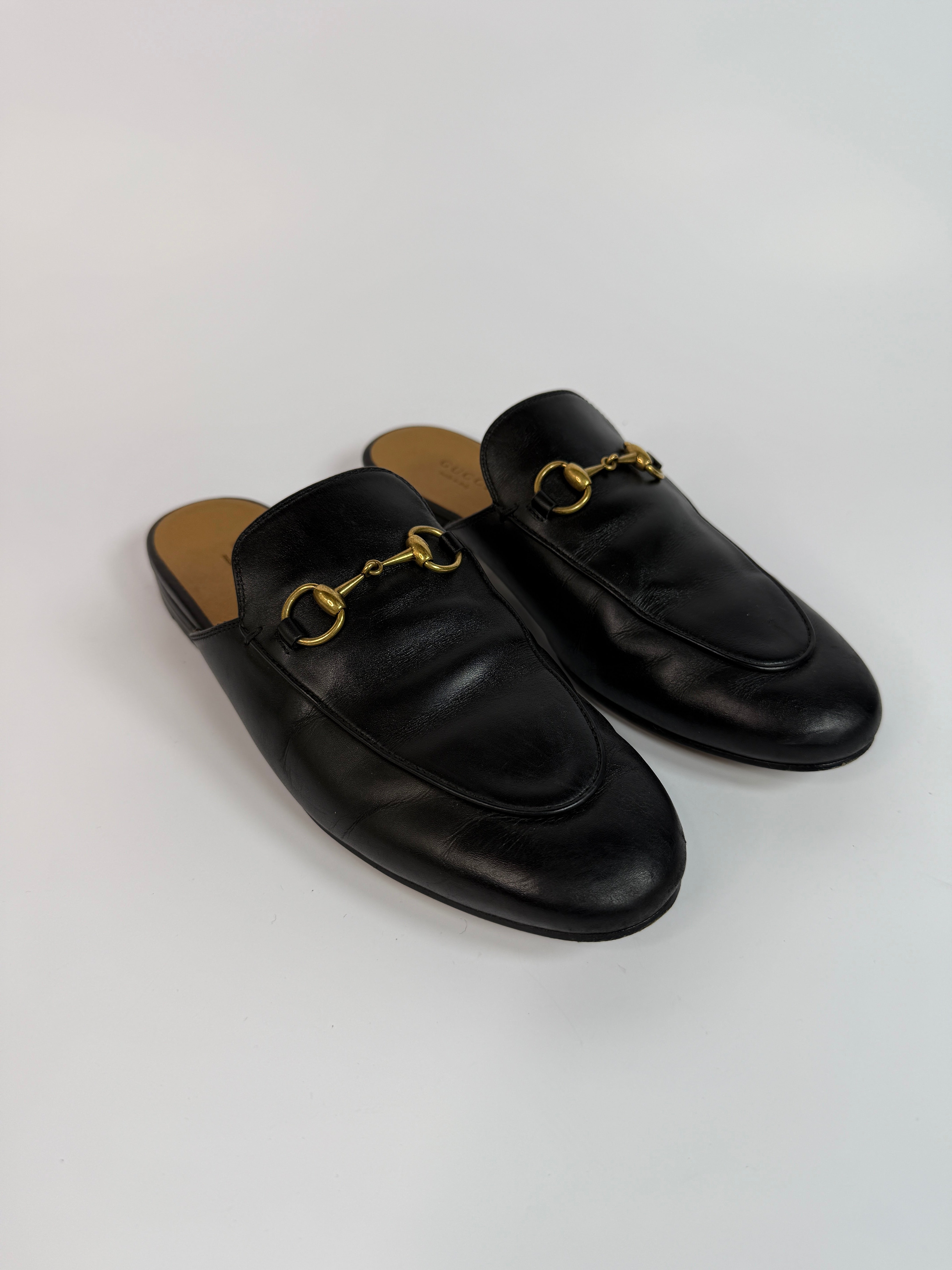 Gucci Princetown Mules In Black Leather (Size 37.5/UK4.5)