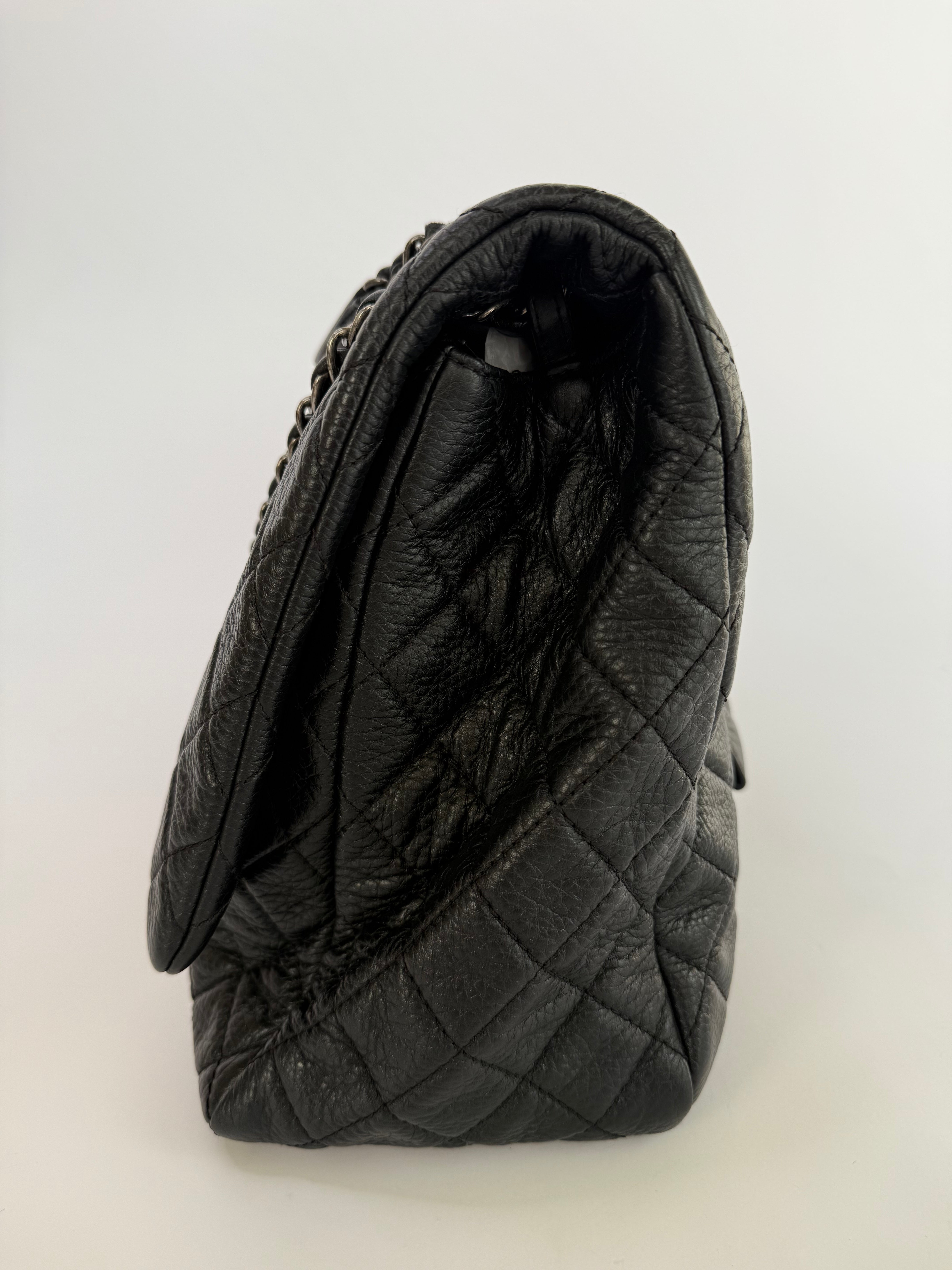 Chanel Airline XXL Classic Flap In Black Calfskin With RHW