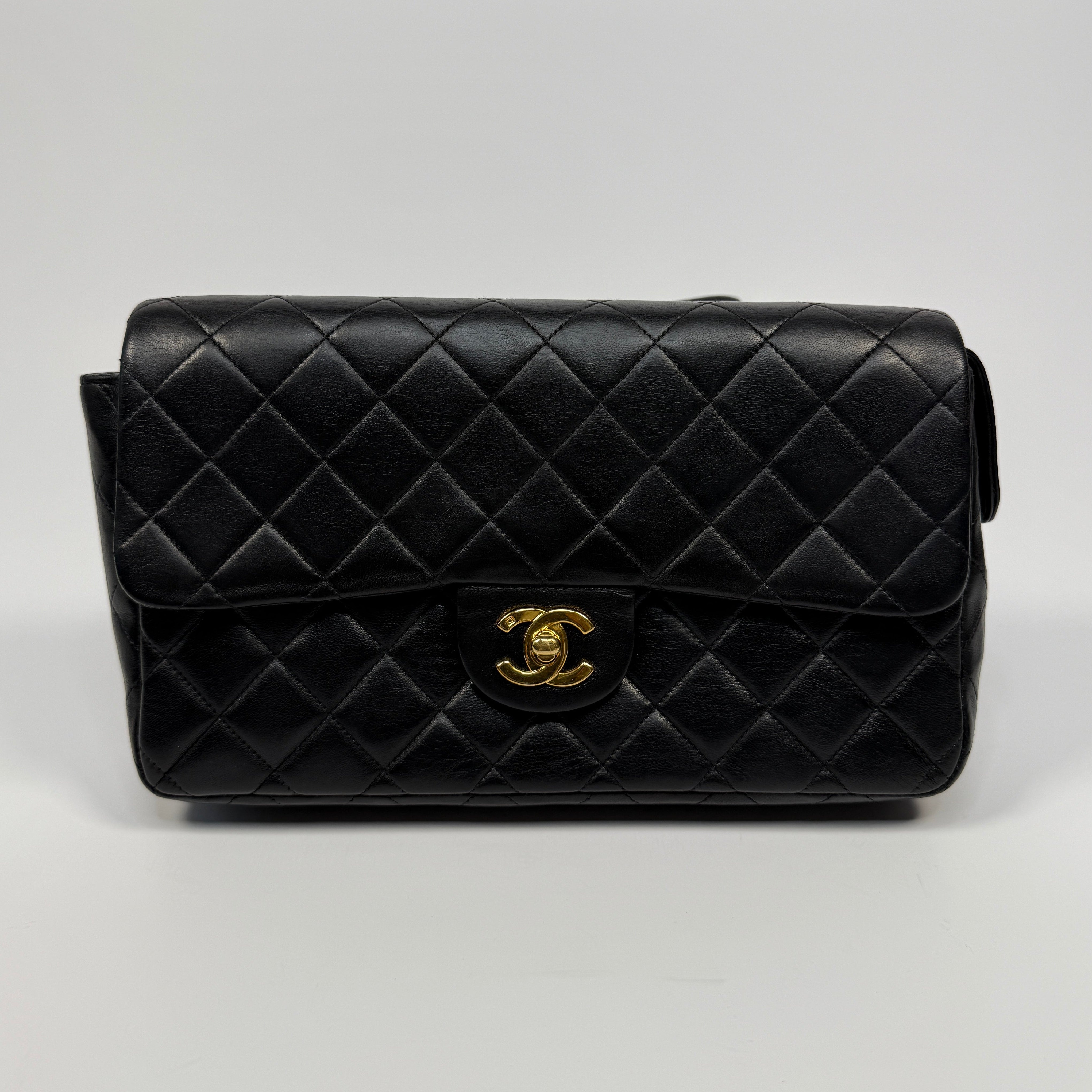 Chanel Medium Classic Vintage Backpack In Black Lambskin With 24kt Gold Hardware, Authentic And Preloved In Excellent Condition