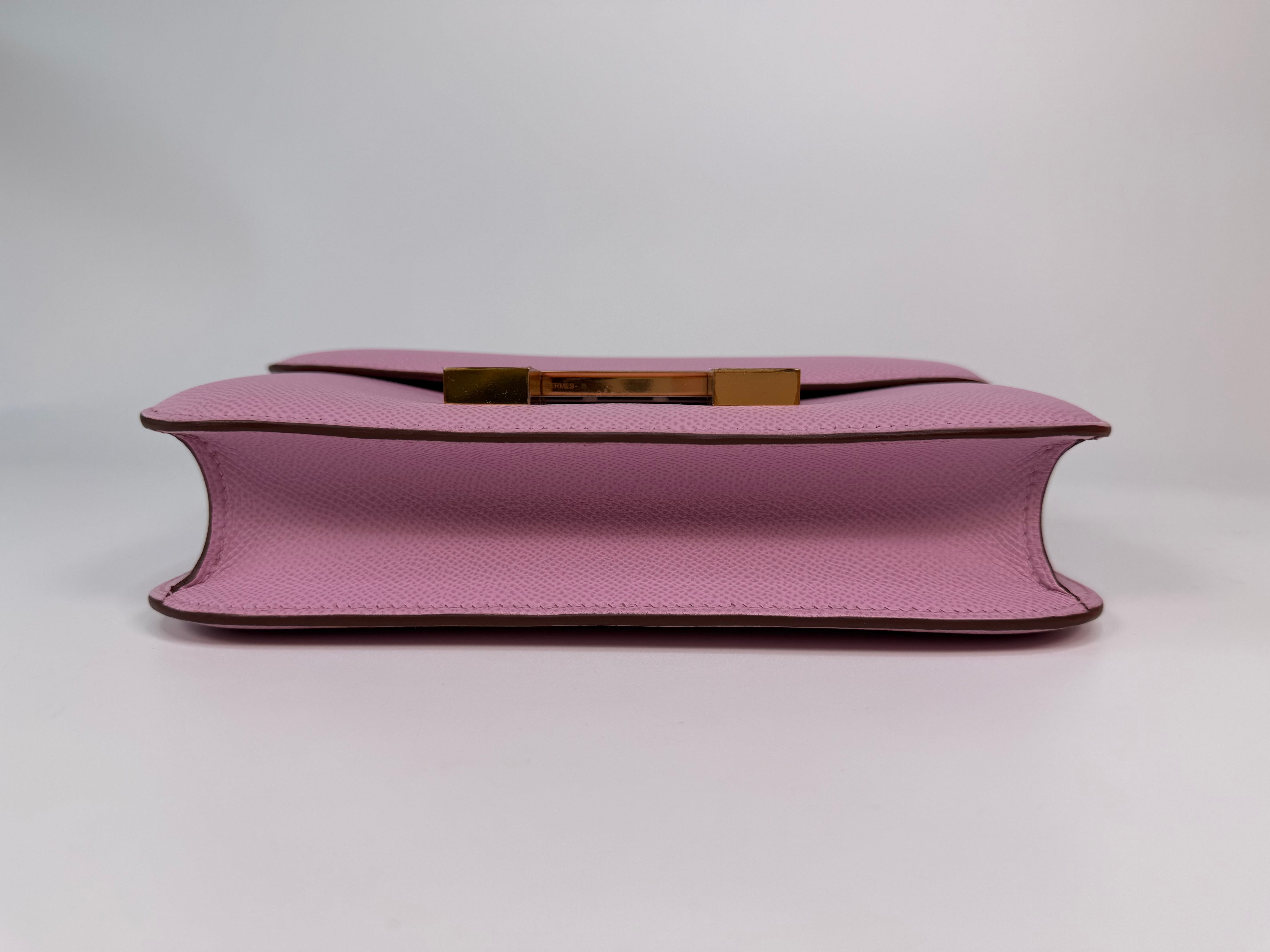 Hermès Constance 22 In Mauve Sylvester Epsom Leather With Rose Gold Hardware. Authentic and preloved in excellent condition. 100% guarantee.