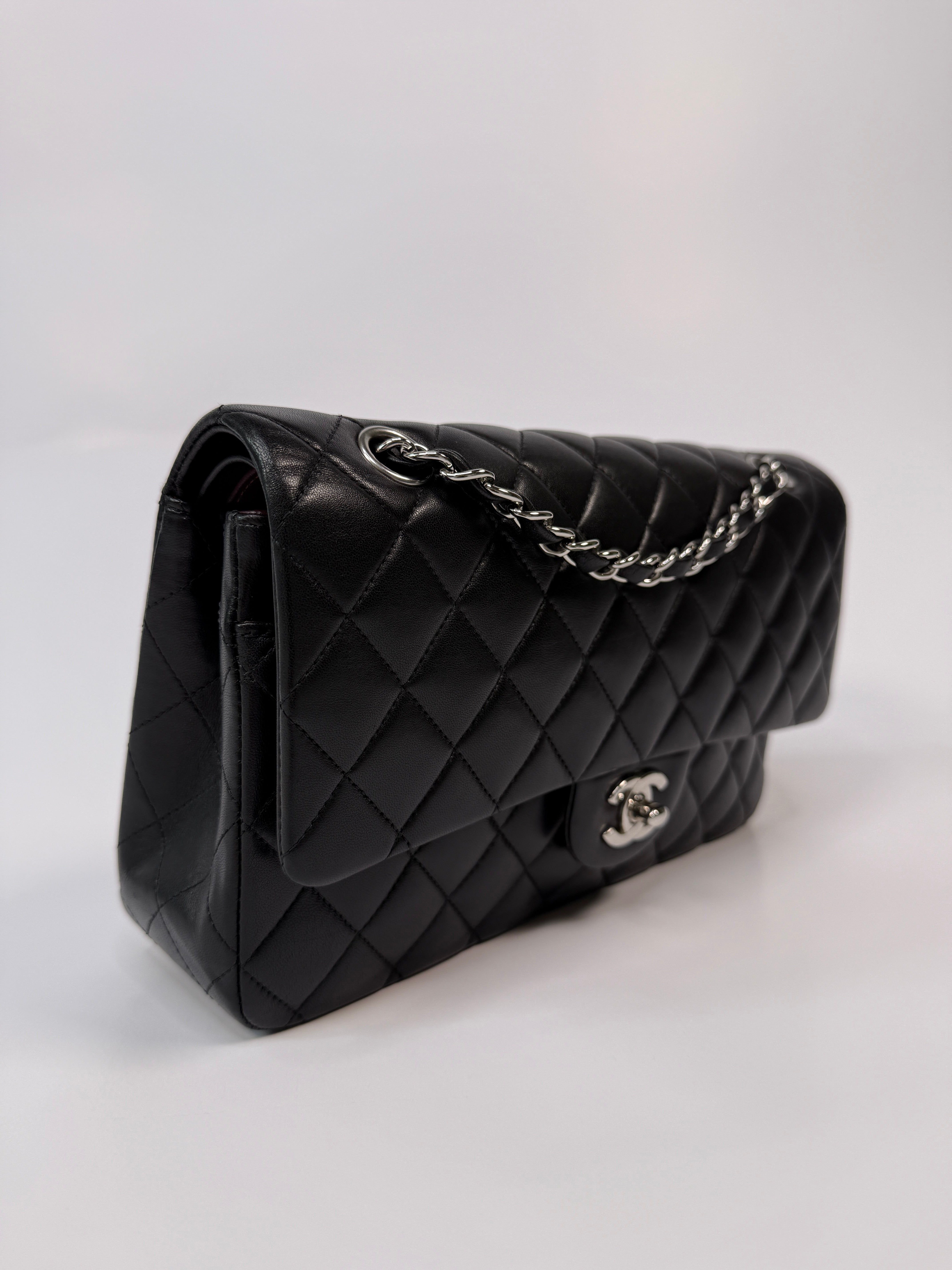 Chanel Medium Classic Double Flap Black Lambskin Leather With Silver Hardware
Pre Loved & Authentic