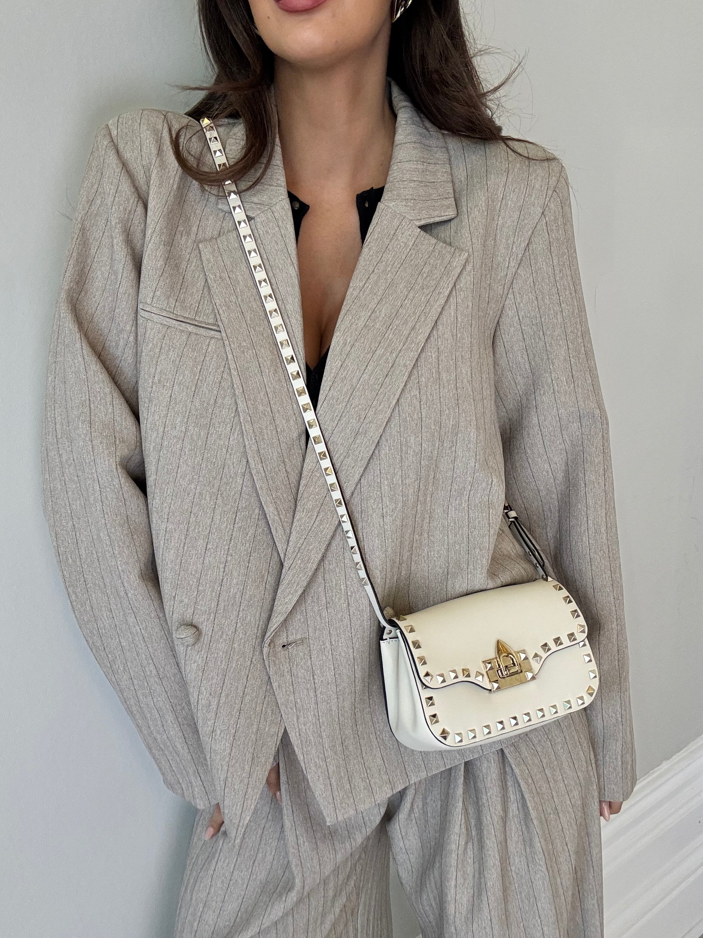 Valentino Garavani Ivory Rockstud Lock Bag