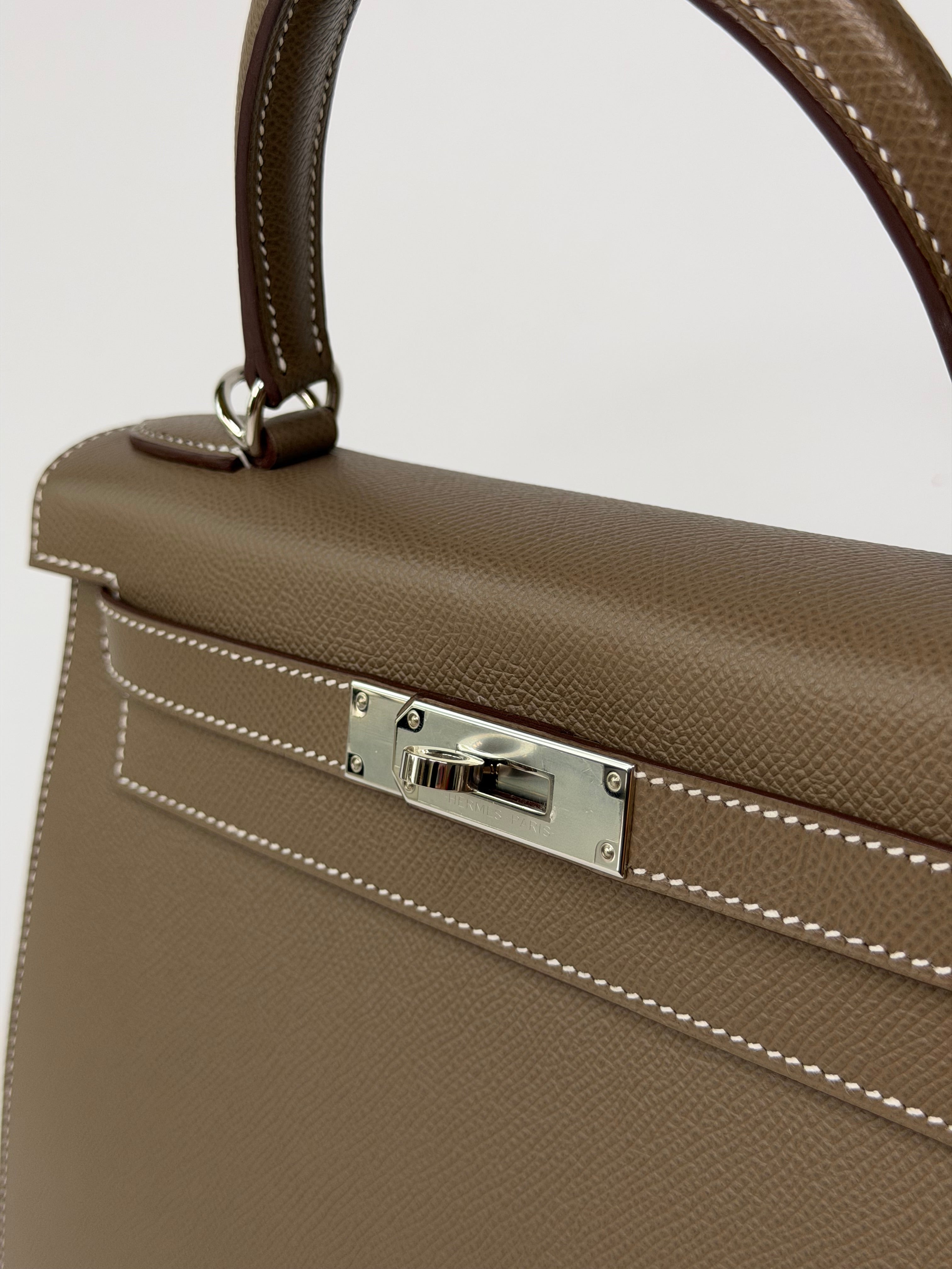 Hermès Kelly 28 In Etoupe Epsom Leather With Palladium Hardware