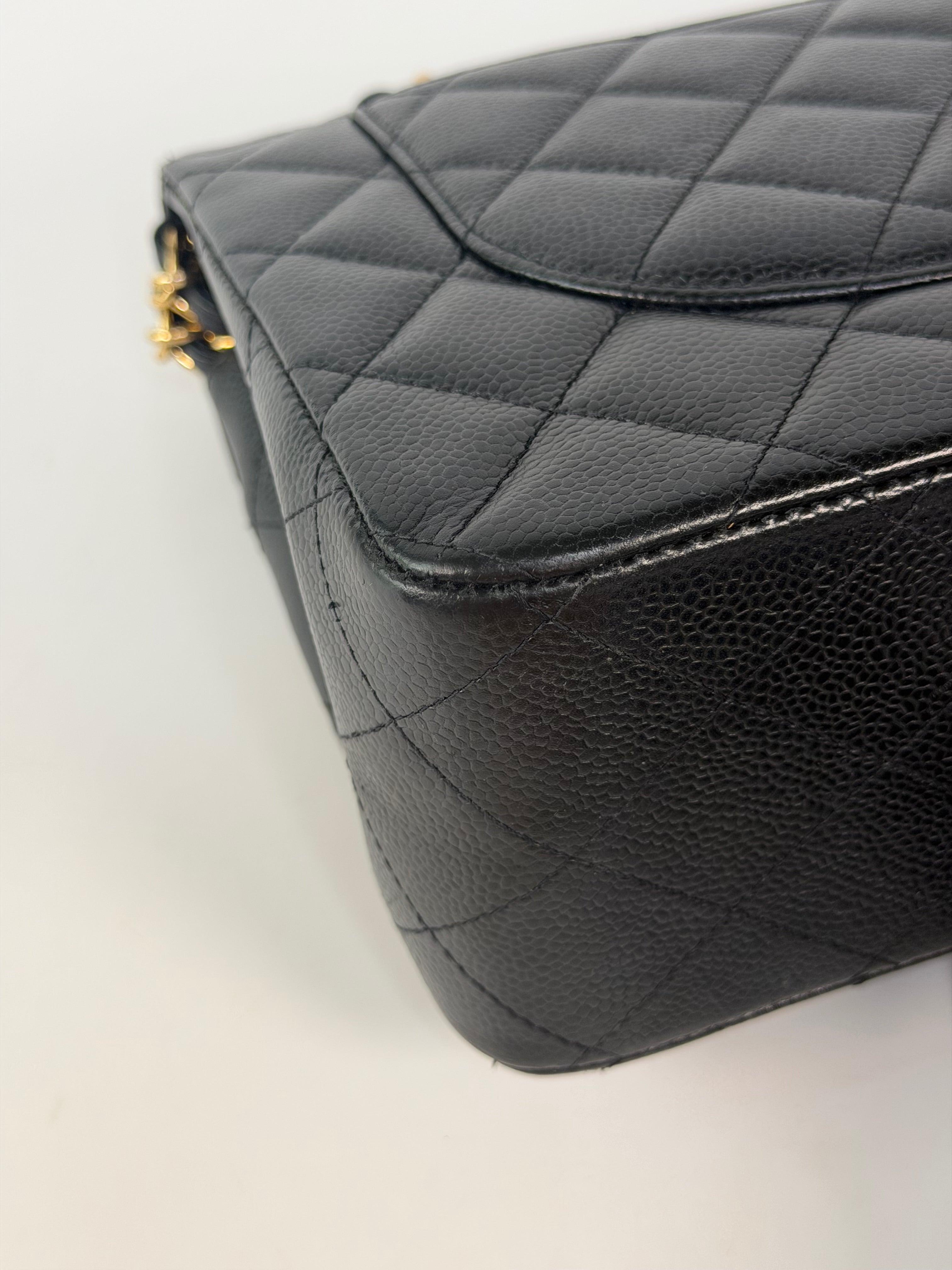 Chanel Jumbo Classic Flap Bag In Black Caviar Leather With Gold Hardware 100% authentic and preloved in excellent condition
