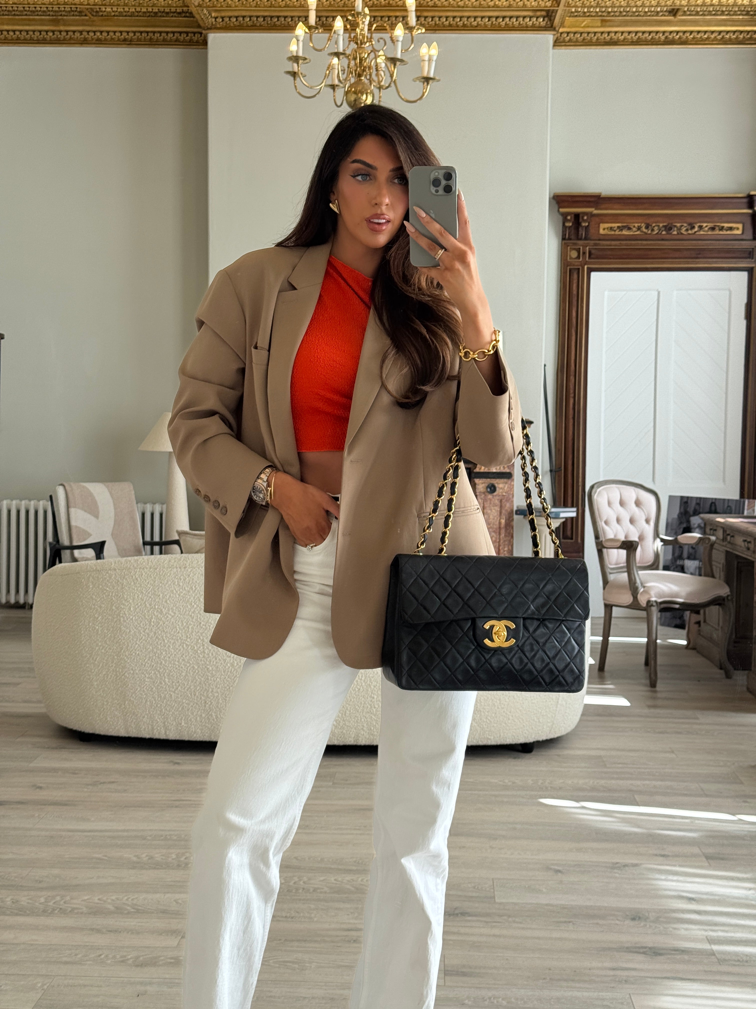 Chanel Vintage XL Maxi Flap Bag In Black Lambskin