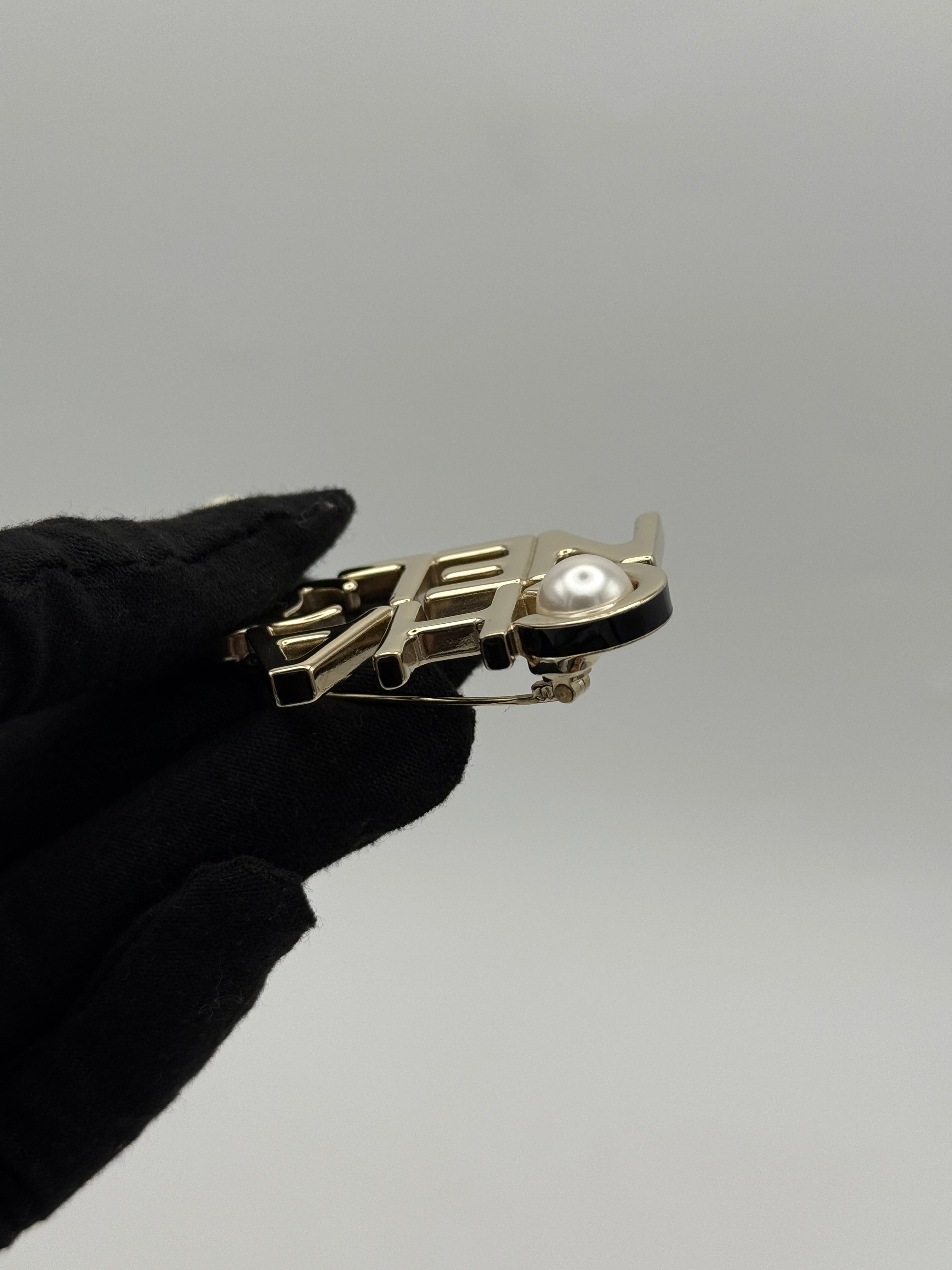 Chanel CC Pearl Drop Logo Brooch, authentic and preloved in excellent condition