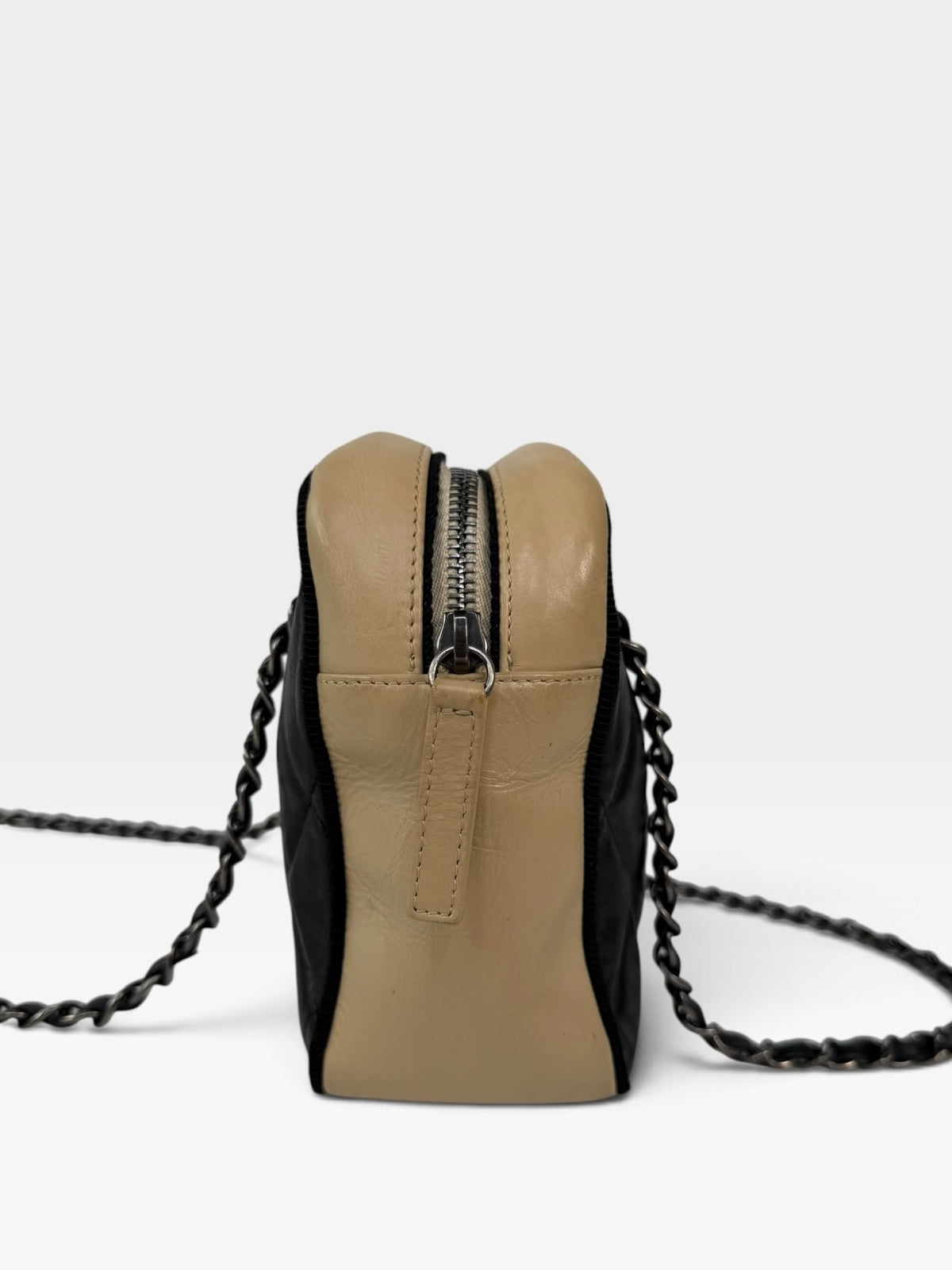 Chanel Cambon Bag In Cream and Black Lambskin Leather Ruthenium Hardware 100% authentic and preloved in excellent condition