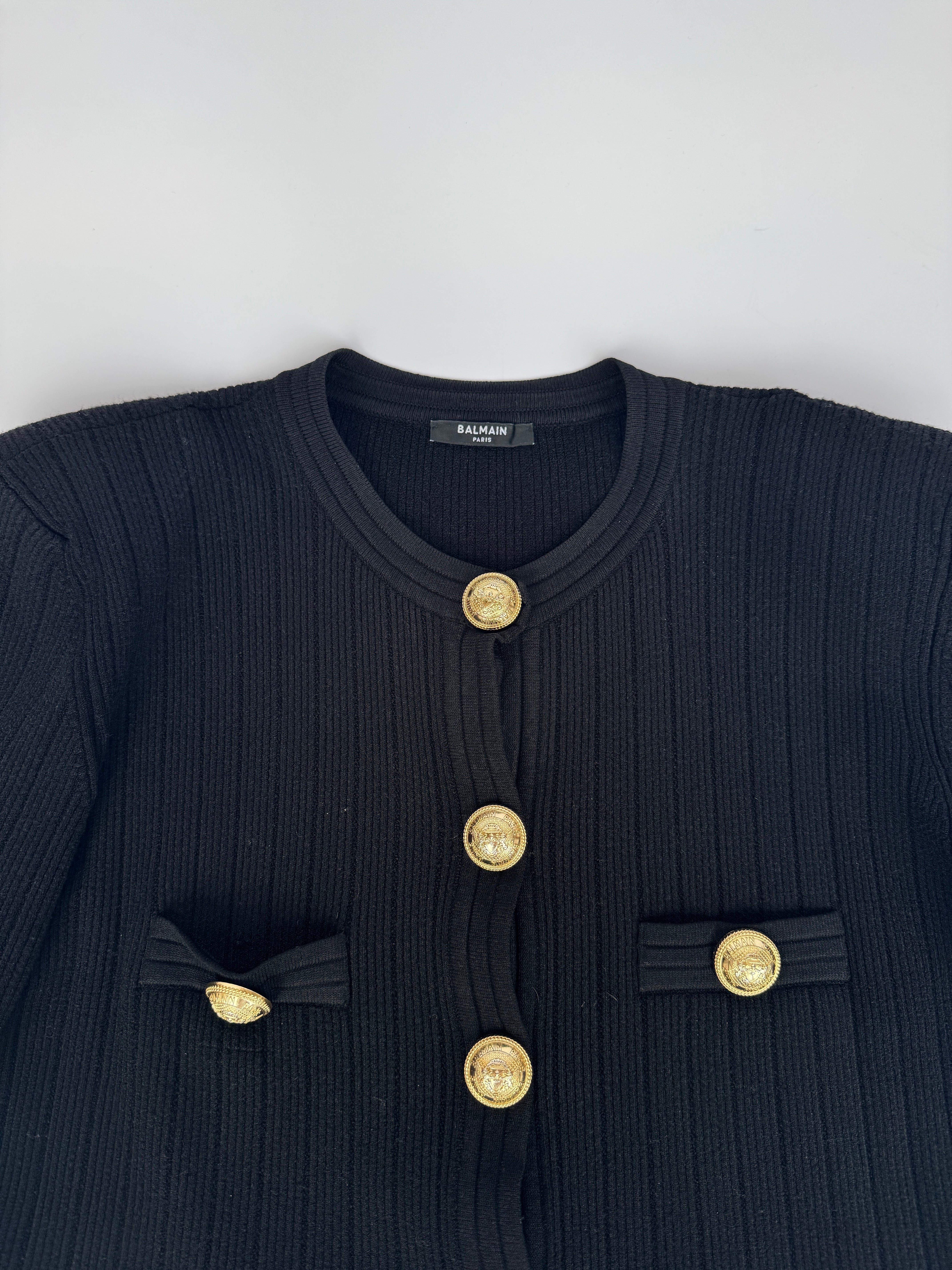 Balmain Black Cropped Jacquard-Knit Blazer (Size FR44)