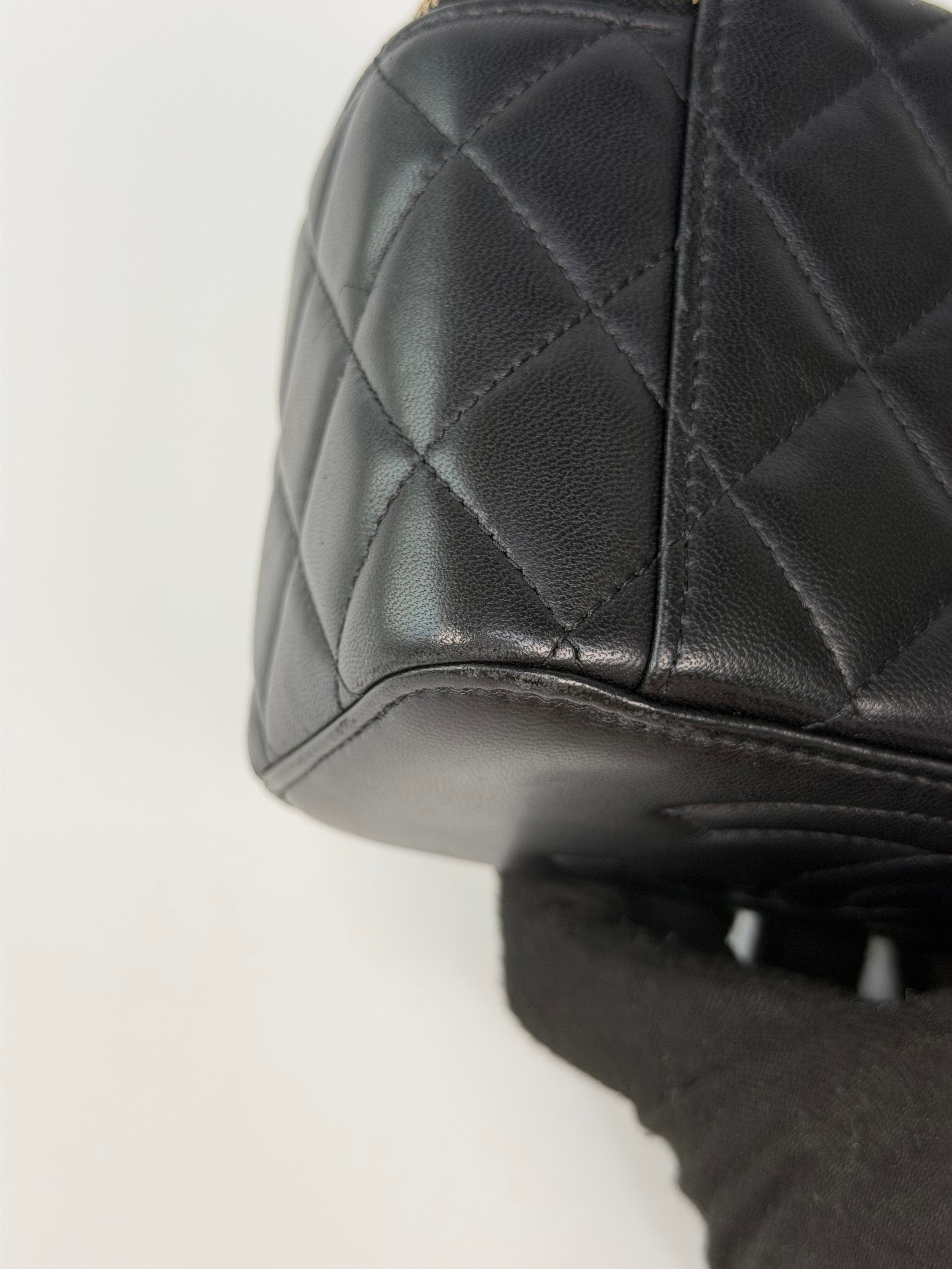 Chanel Quilted Pearl Crush Mini Vanity In Black Lambskin Leather With Gold Hardware