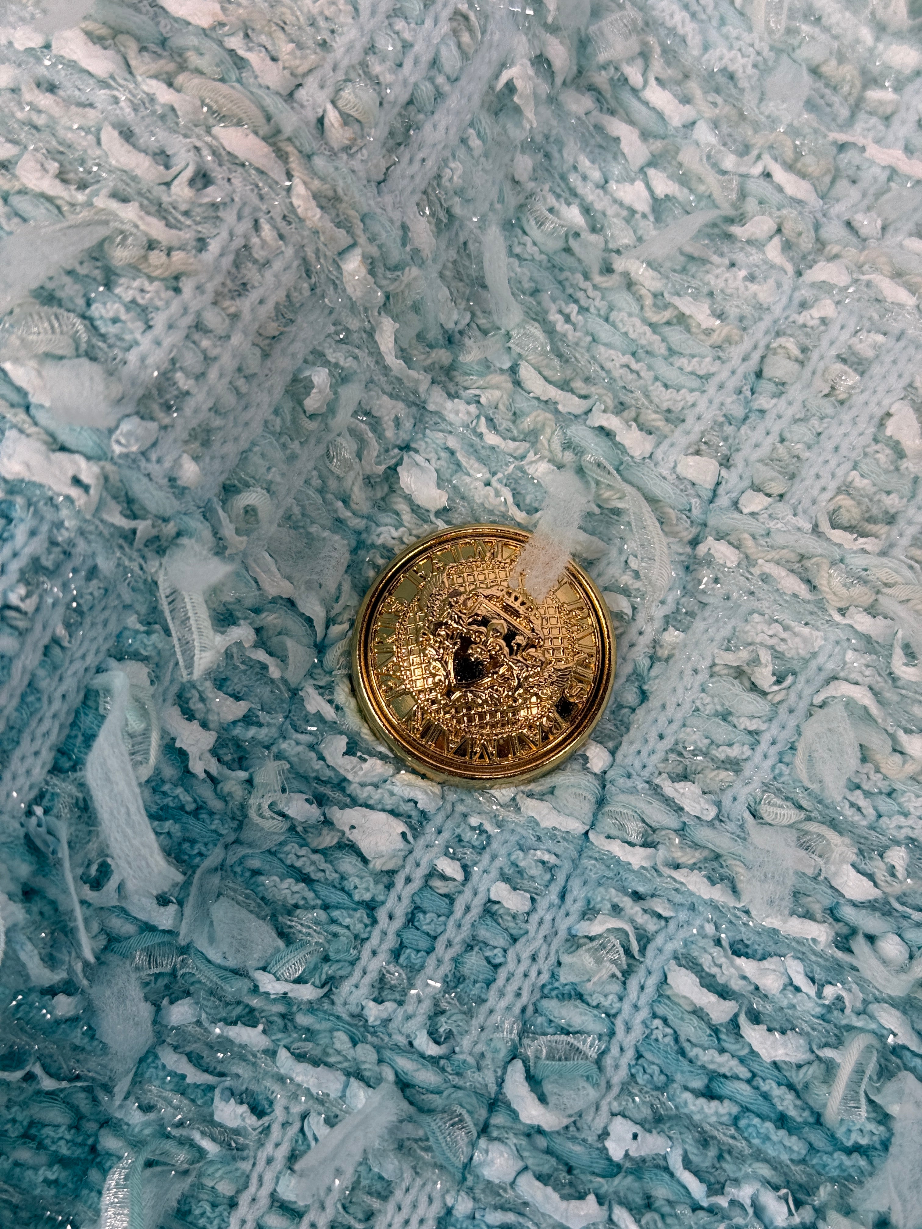 Balmain Fringe Dip Dye Tweed Jacket In Turquoise (Size34/UK6)