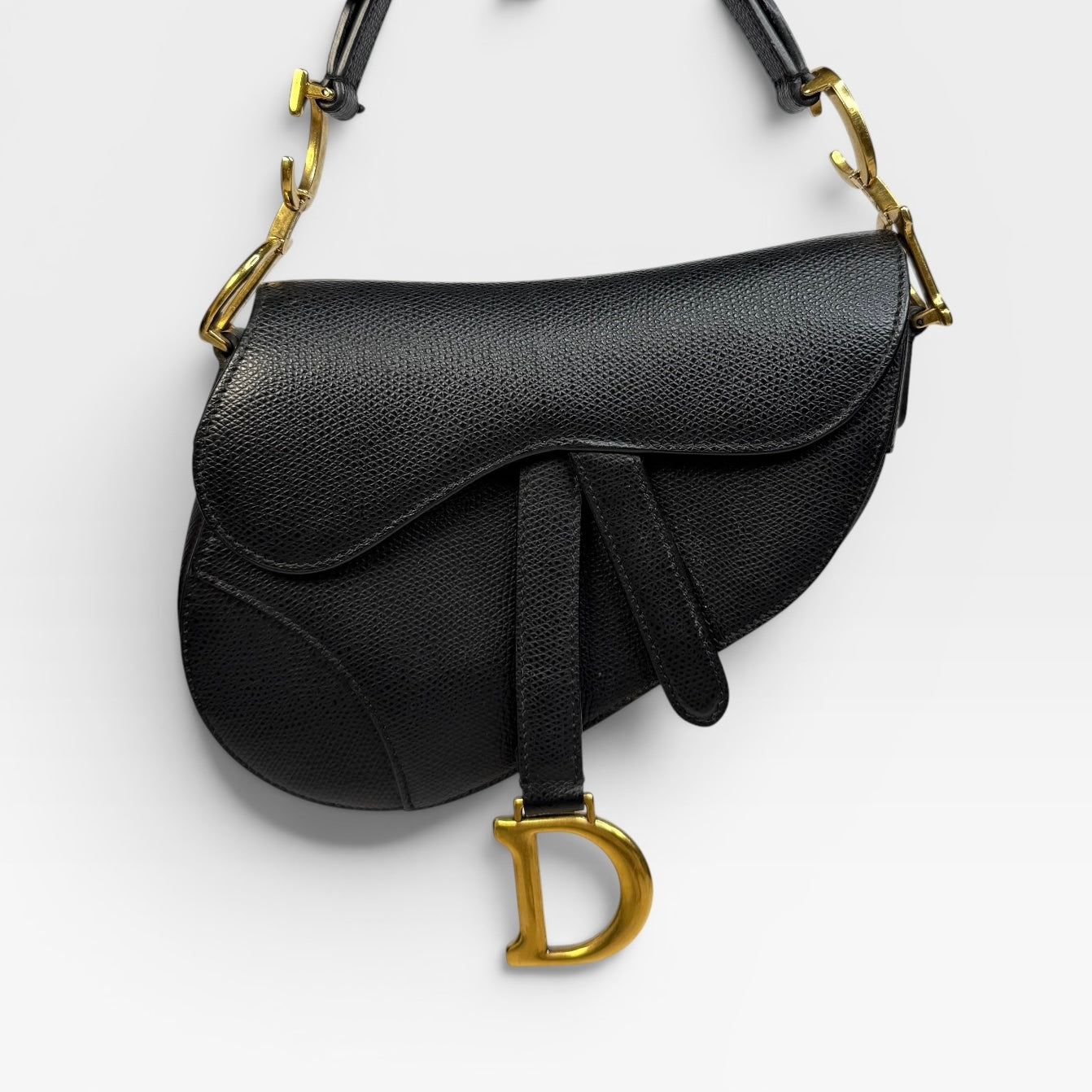 Christian Dior Mini Saddle Bag In Black Leather With Gold Hardware